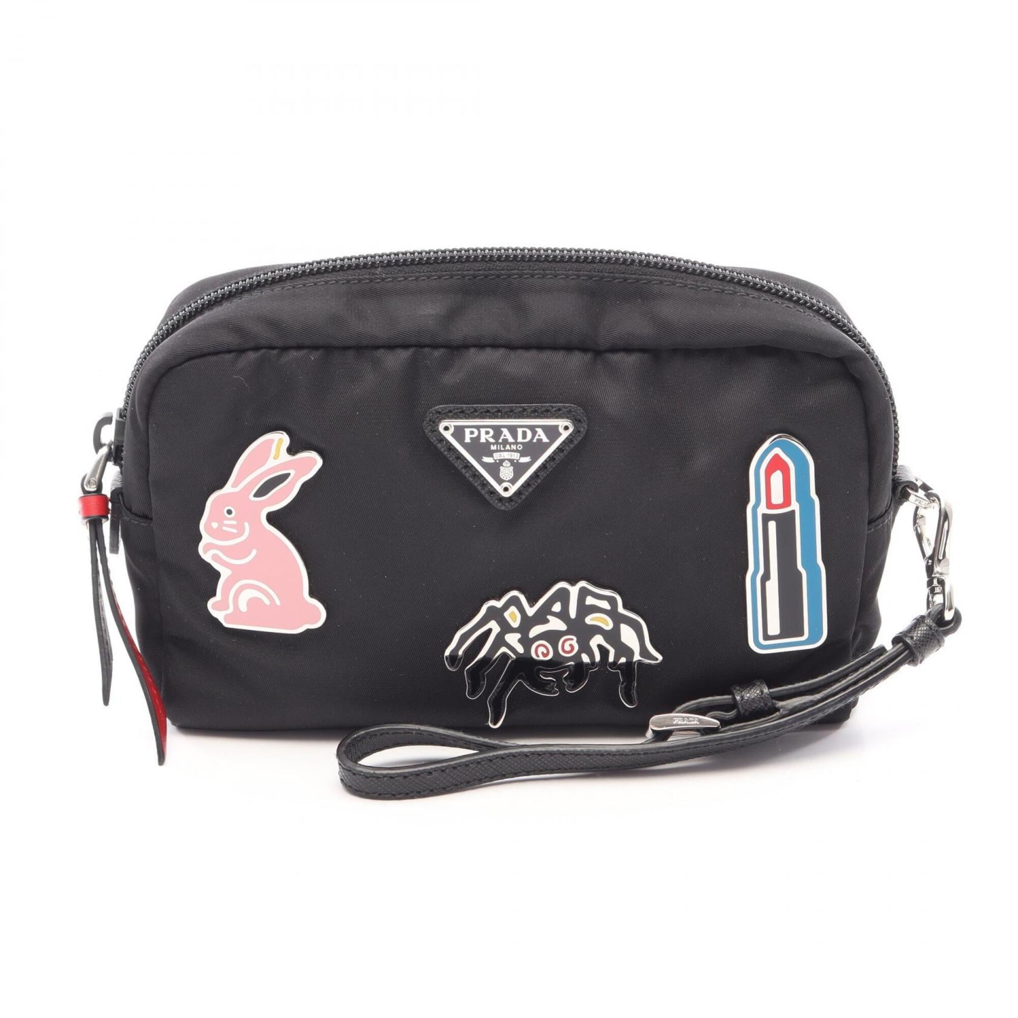 Prada Black Multi-Color Nylon Handbag Pouch (Pre-Owned)