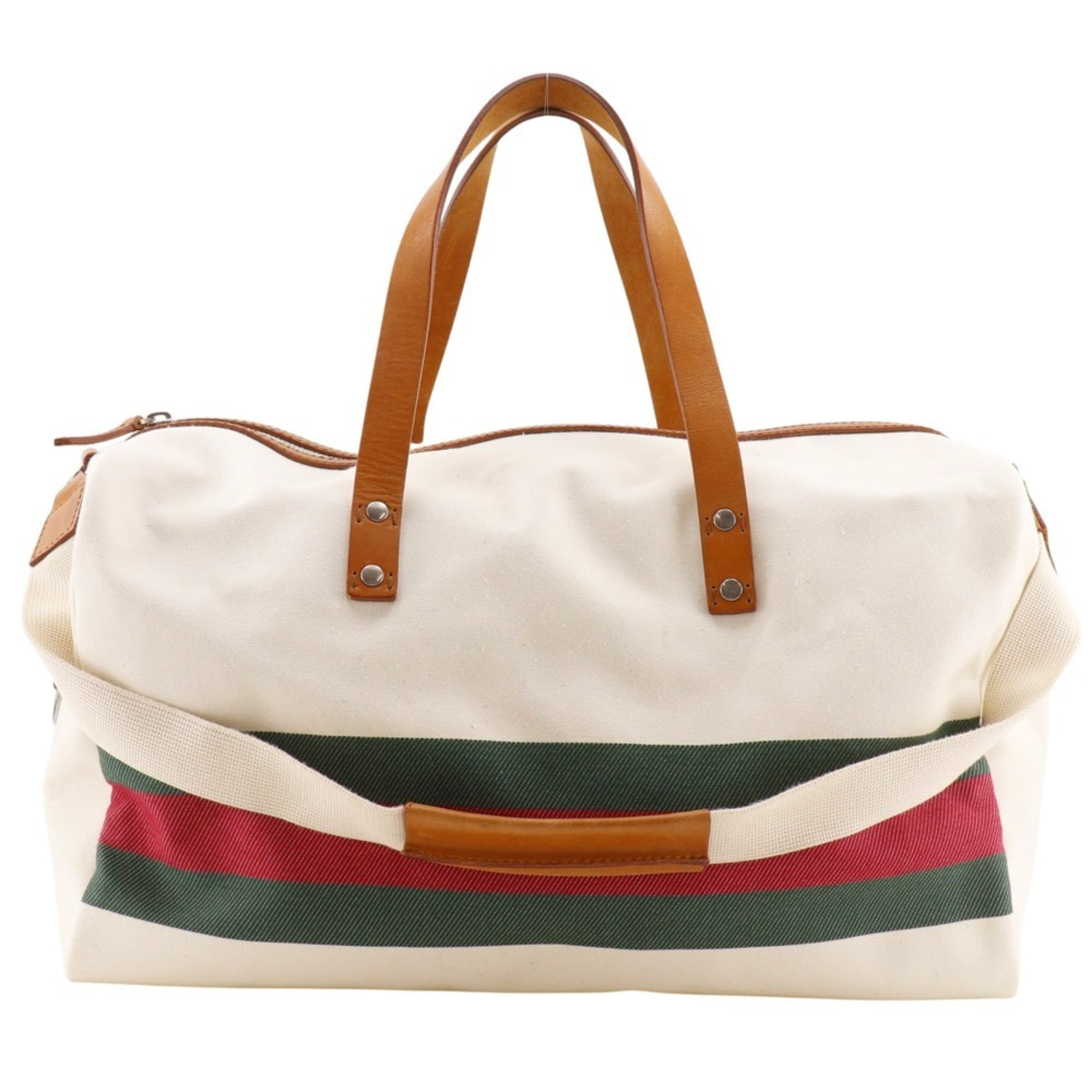 Gucci Off-White Canvas Boston Bag (Pre-Owned)