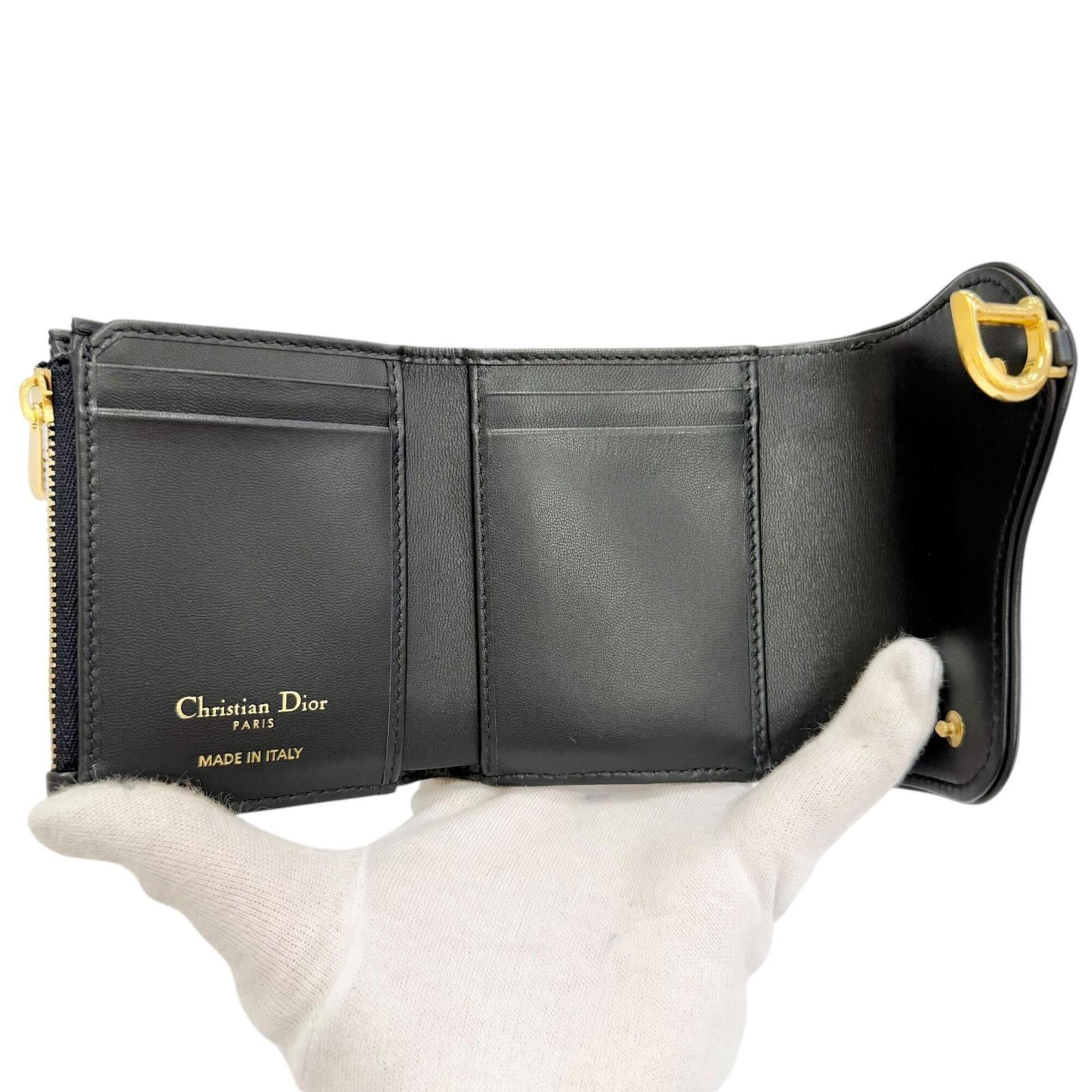 Christian Dior Navy Cotton Leather Wallet (Tri-Fold) (Pre-Owned)