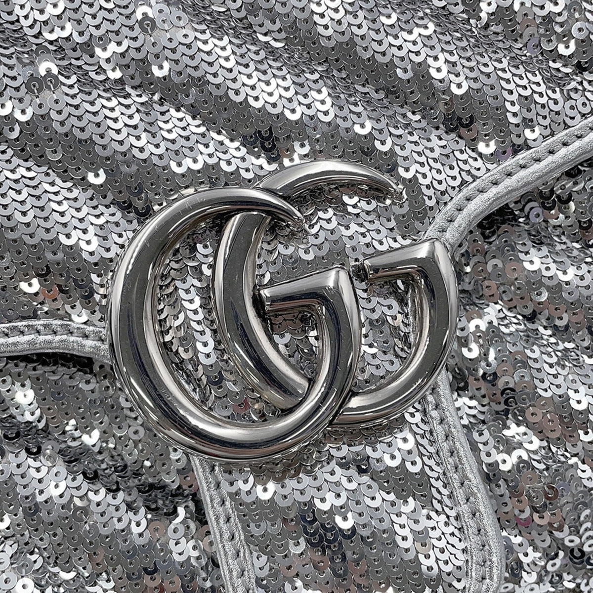 Gucci Gg Marmont Silver Spangles Leather Handbag Shoulder Bag (Pre-Owned)