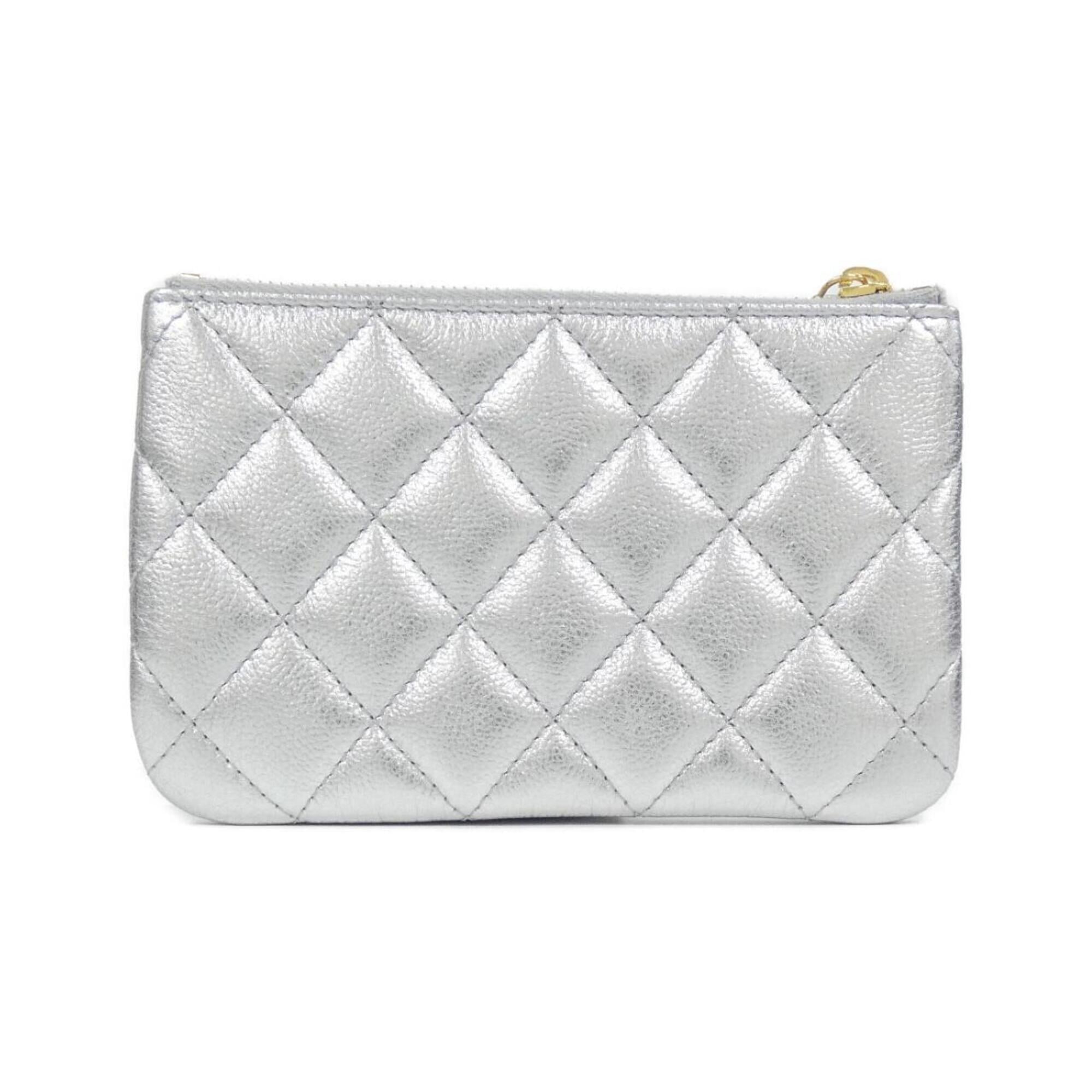 Chanel Silver Grained Calfskin Pouch (Pre-Owned)