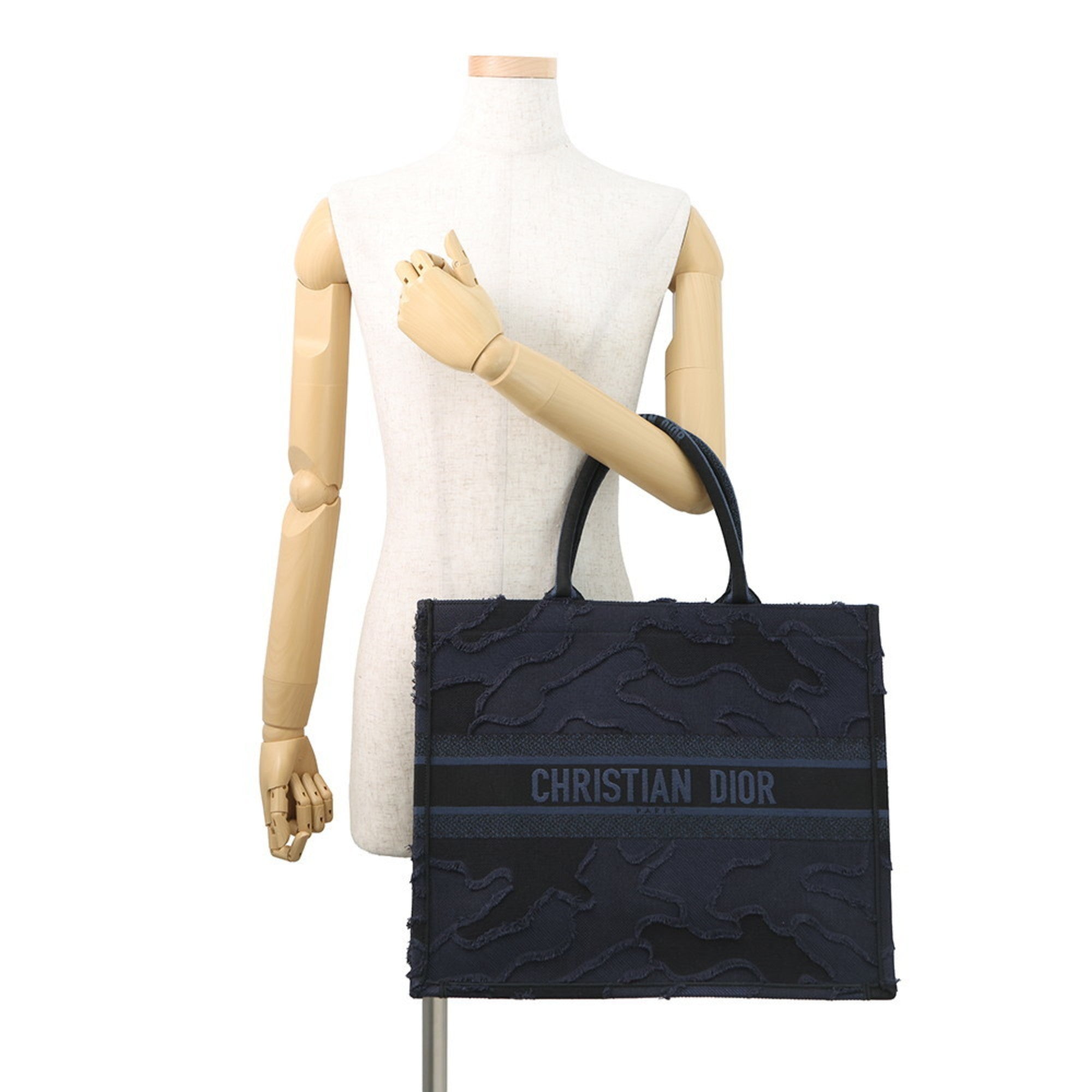Christian Dior Black Navy Canvas Handbag Tote Bag (Pre-Owned)