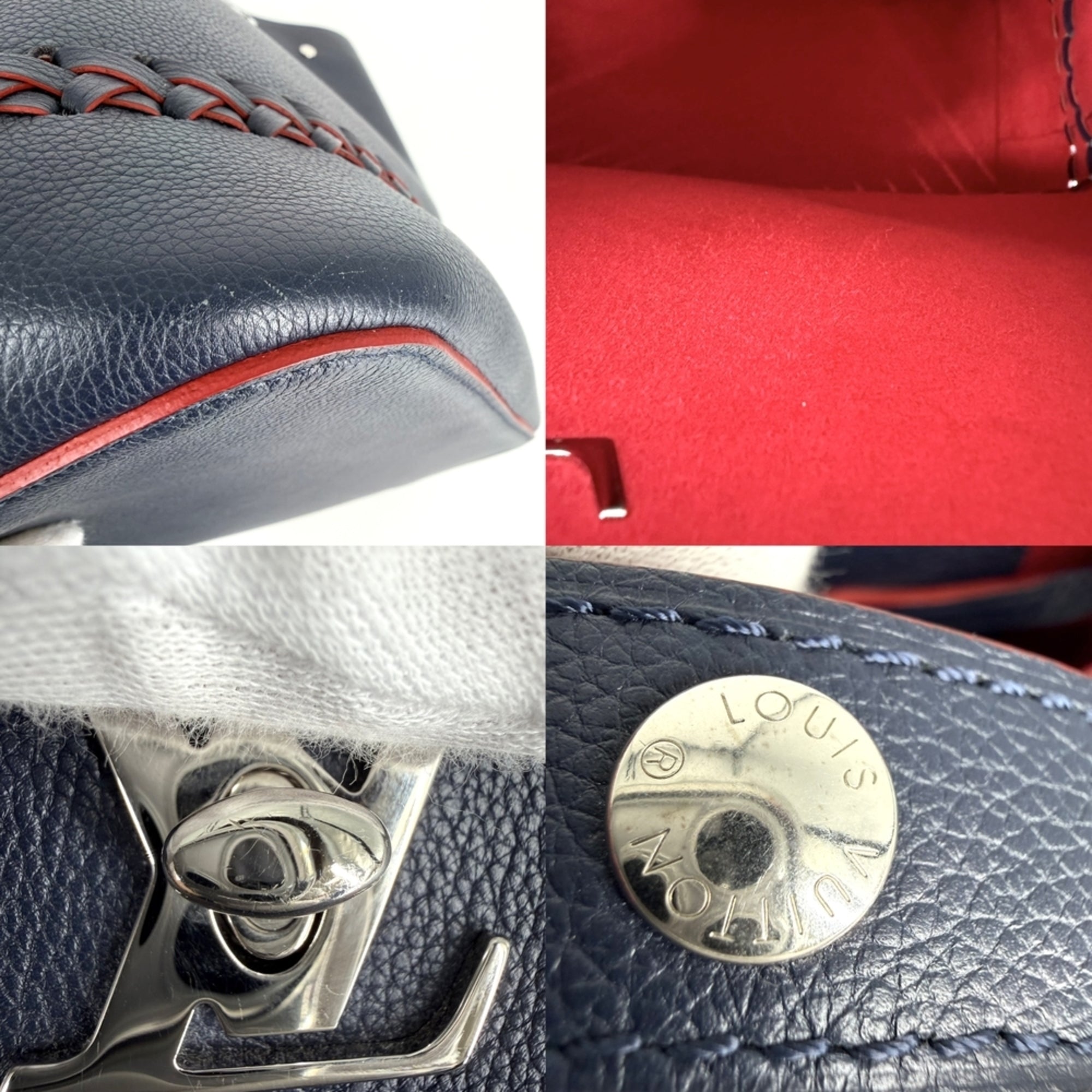 Louis Vuitton Navy Red Color Leather Shoulder Bag (Pre-Owned)