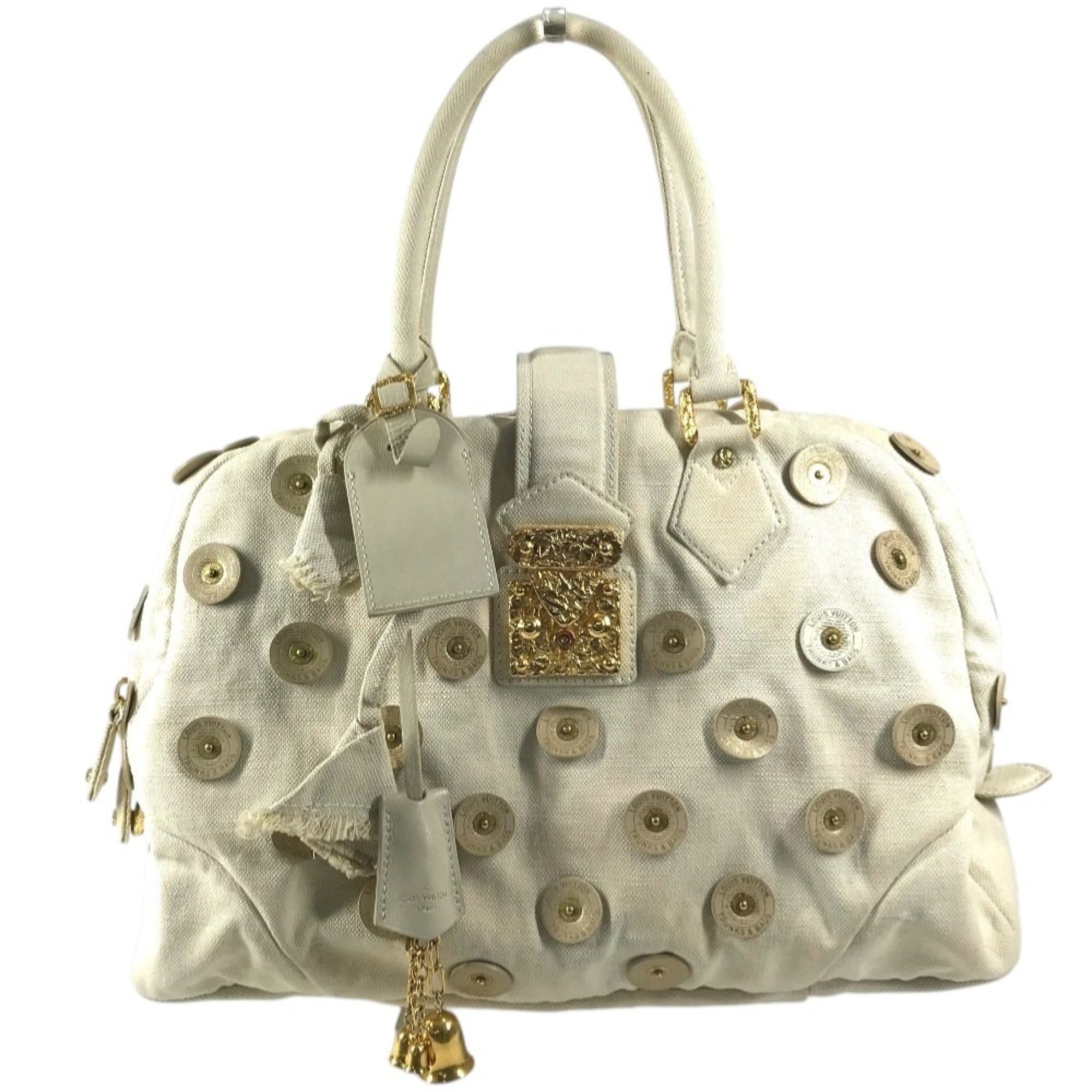 Louis Vuitton White Canvas Boston Bag Handbag Shoulder Bag (Pre-Owned)