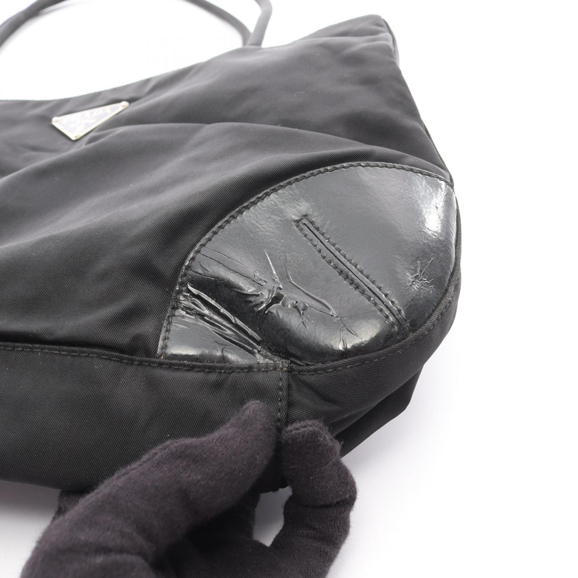 Prada Black Nylon Leather Handbag Shoulder Bag (Pre-Owned)
