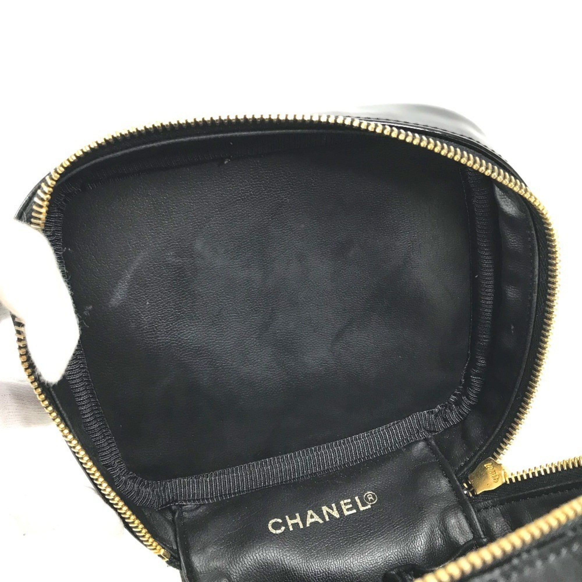 Chanel Black Leather Handbag Vanity Bag (Pre-Owned)