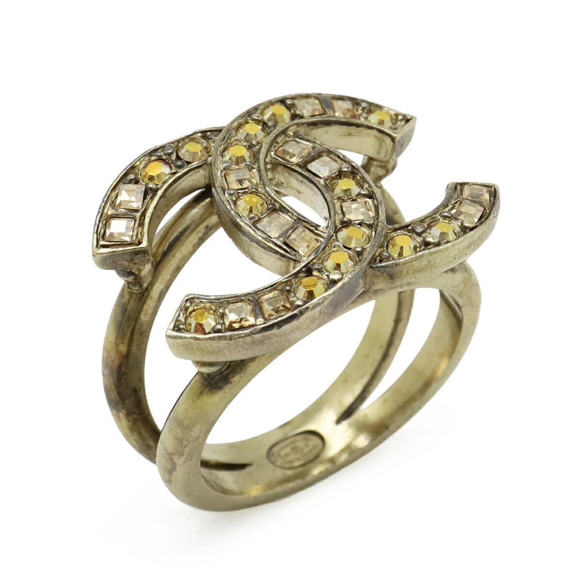 Chanel Gold Plating Rhinestone Band Ring (Pre-Owned)