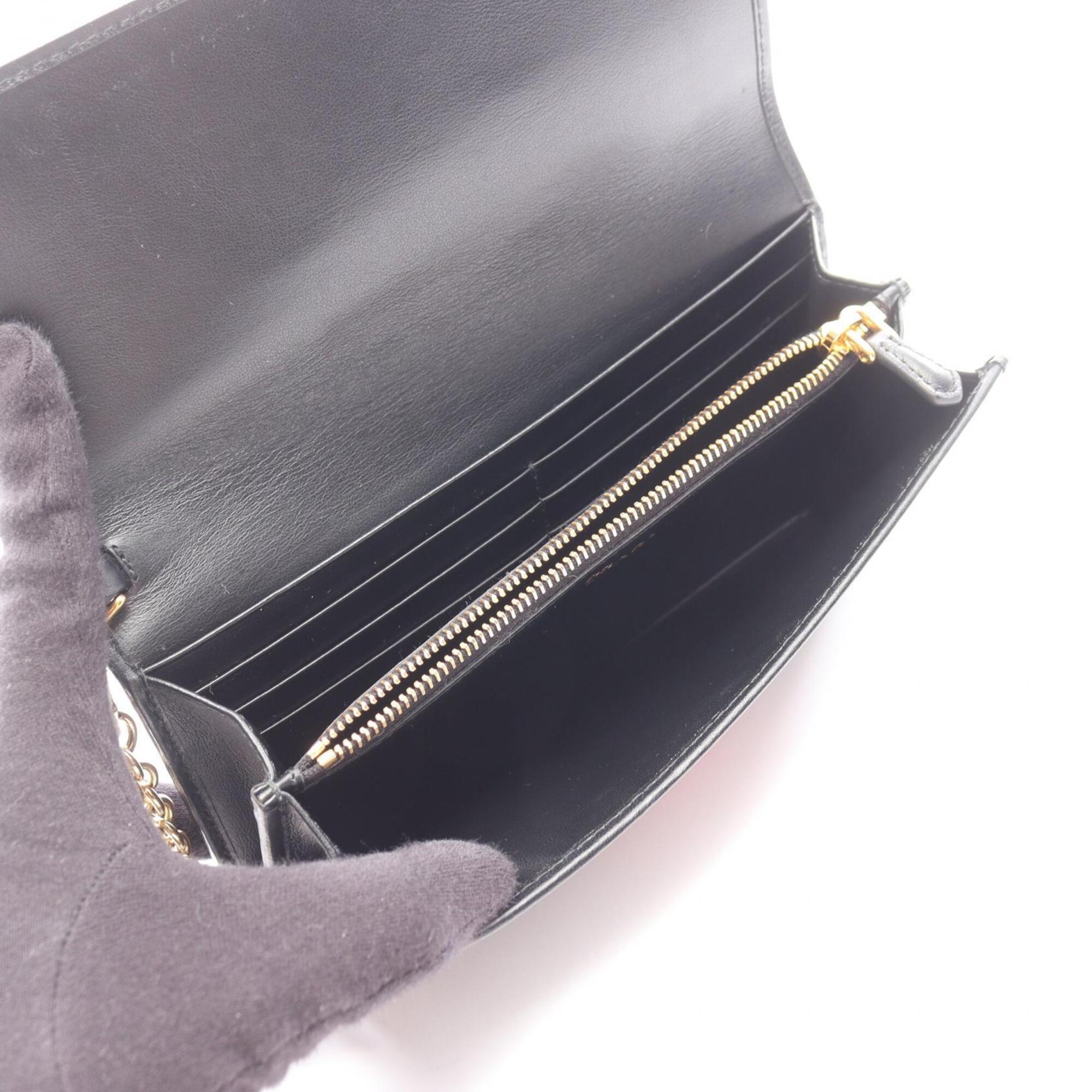 Prada Black Multi-Color Fabric Leather Long Wallet (Bi-Fold) (Pre-Owned)