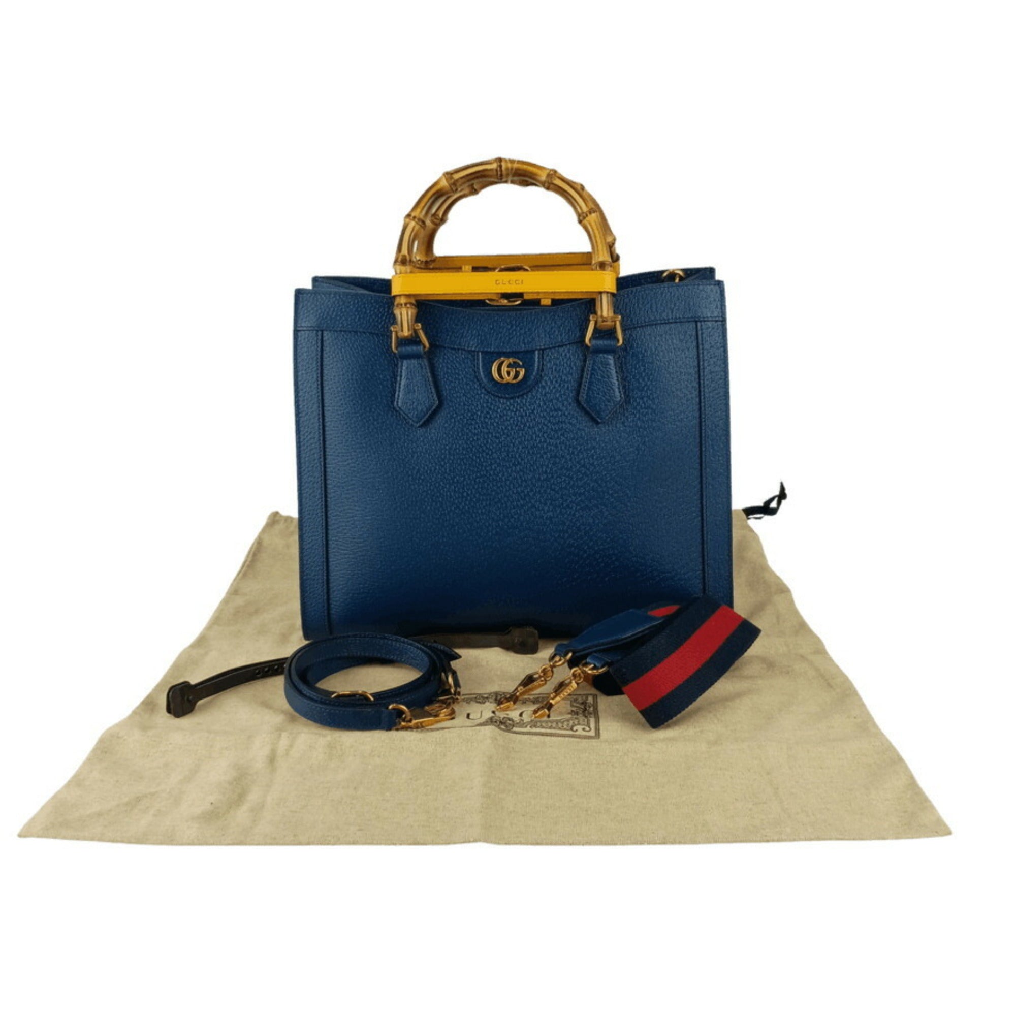 Gucci Royal Blue Leather Handbag Shoulder Bag Tote Bag (Pre-Owned)