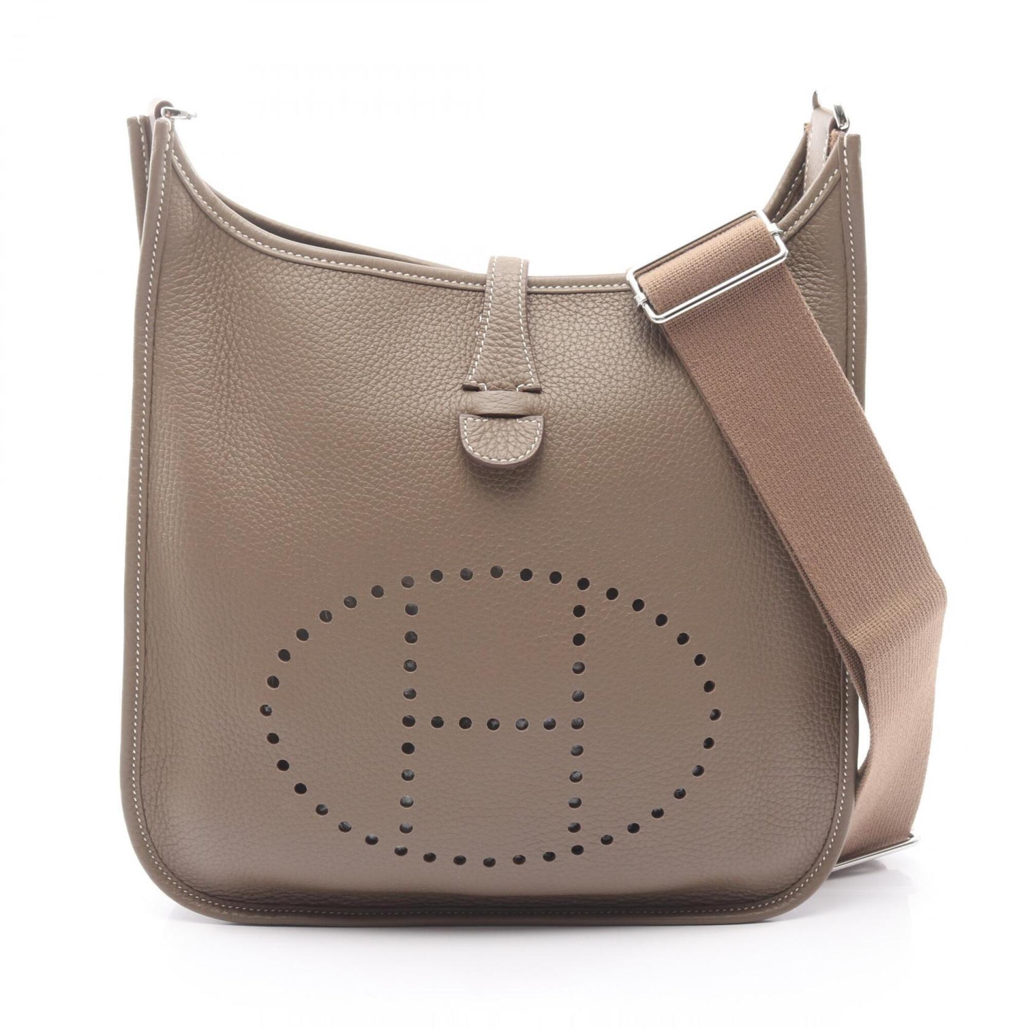 Hermes Etoupe Gray Gray Taurillon Clemence Leather Handbag Shoulder Bag (Pre-Owned)