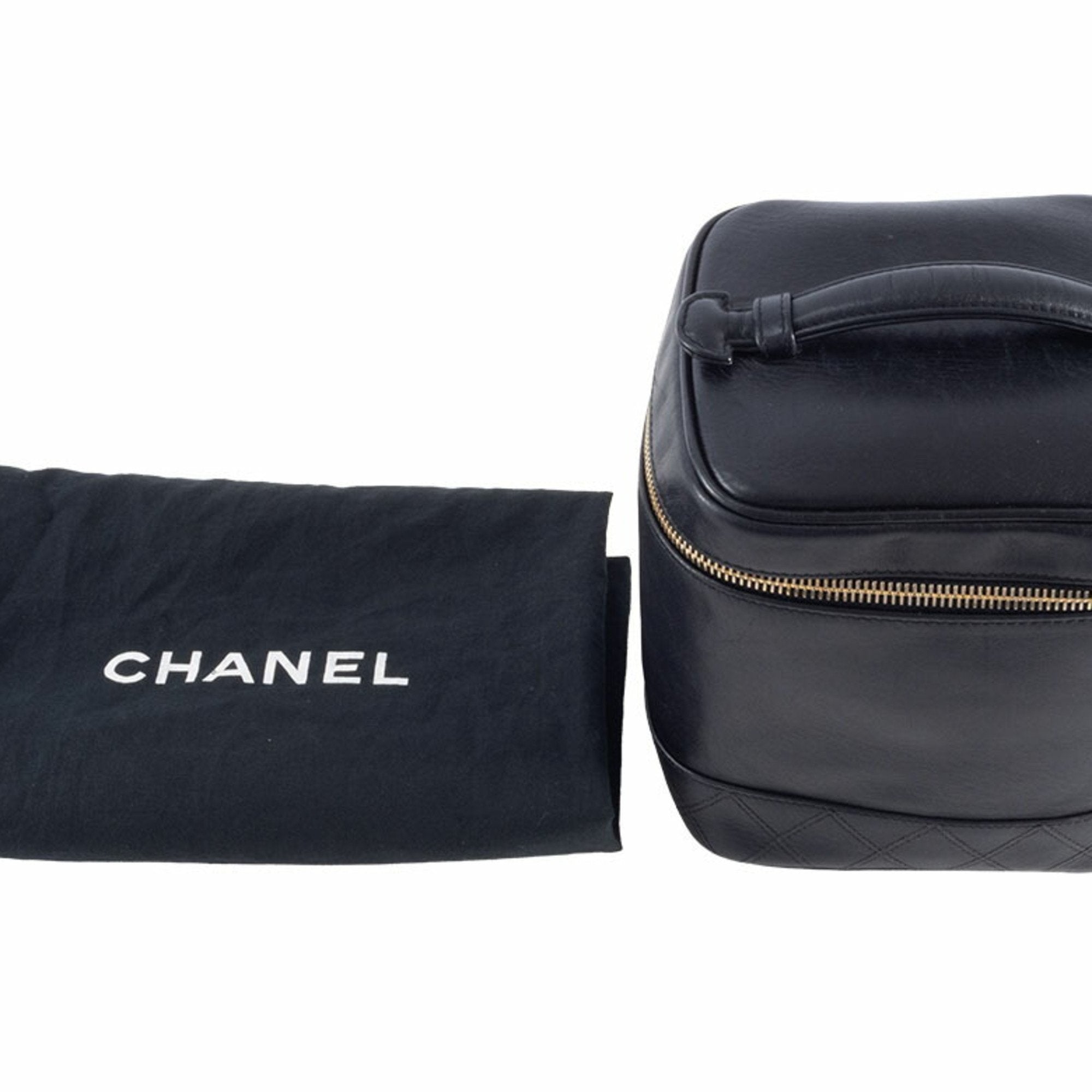 Chanel Black Leather Handbag Pouch Vanity Bag (Pre-Owned)
