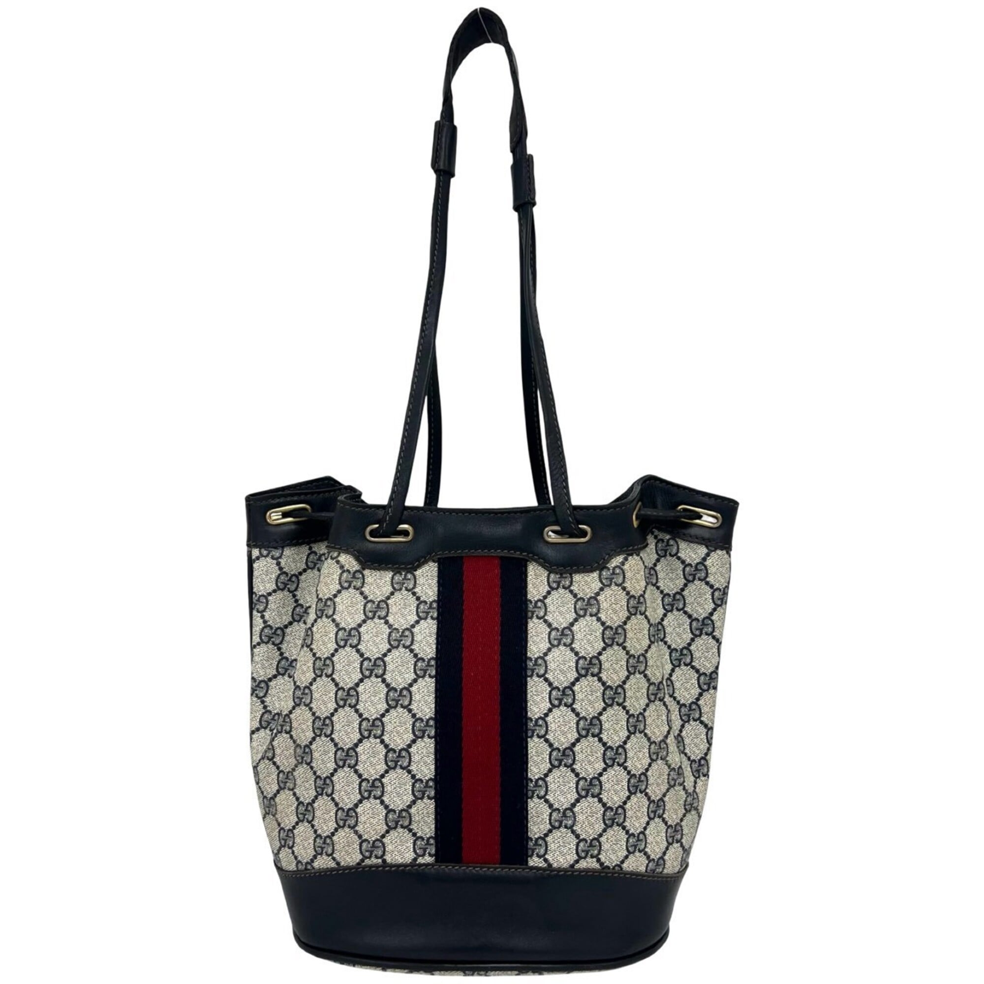 Gucci Navy Red Color Pvc Leather Shoulder Bag Tote Bag (Pre-Owned)