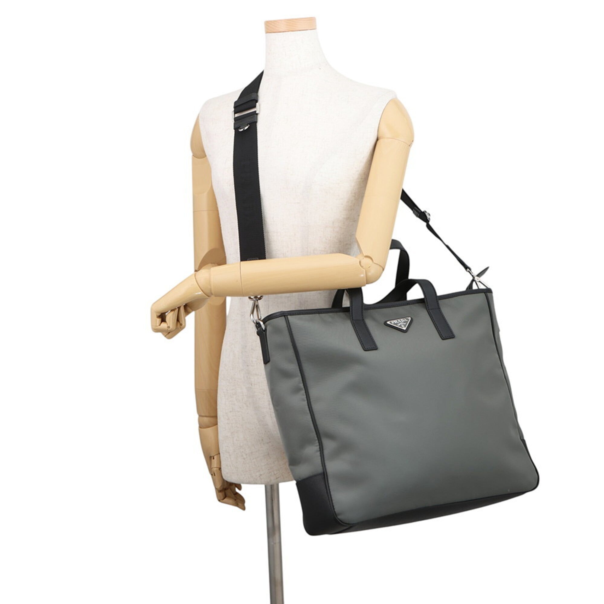 Prada Saffiano Black Gray Nylon Saffiano Handbag Tote Bag (Pre-Owned)