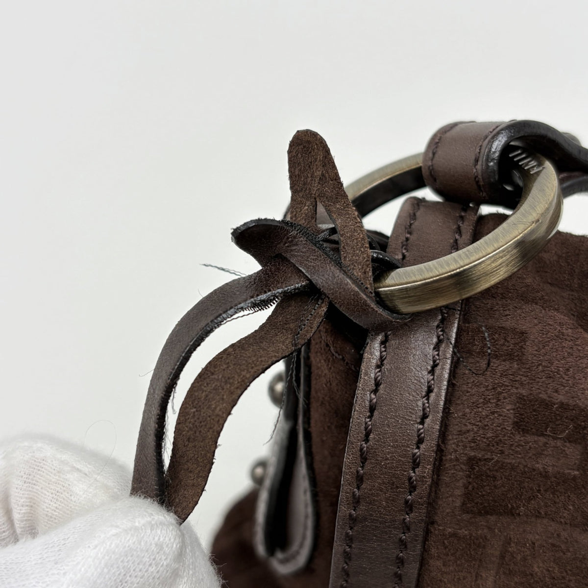 Fendi Zucca Brown Suede Shoulder Bag (Pre-Owned)