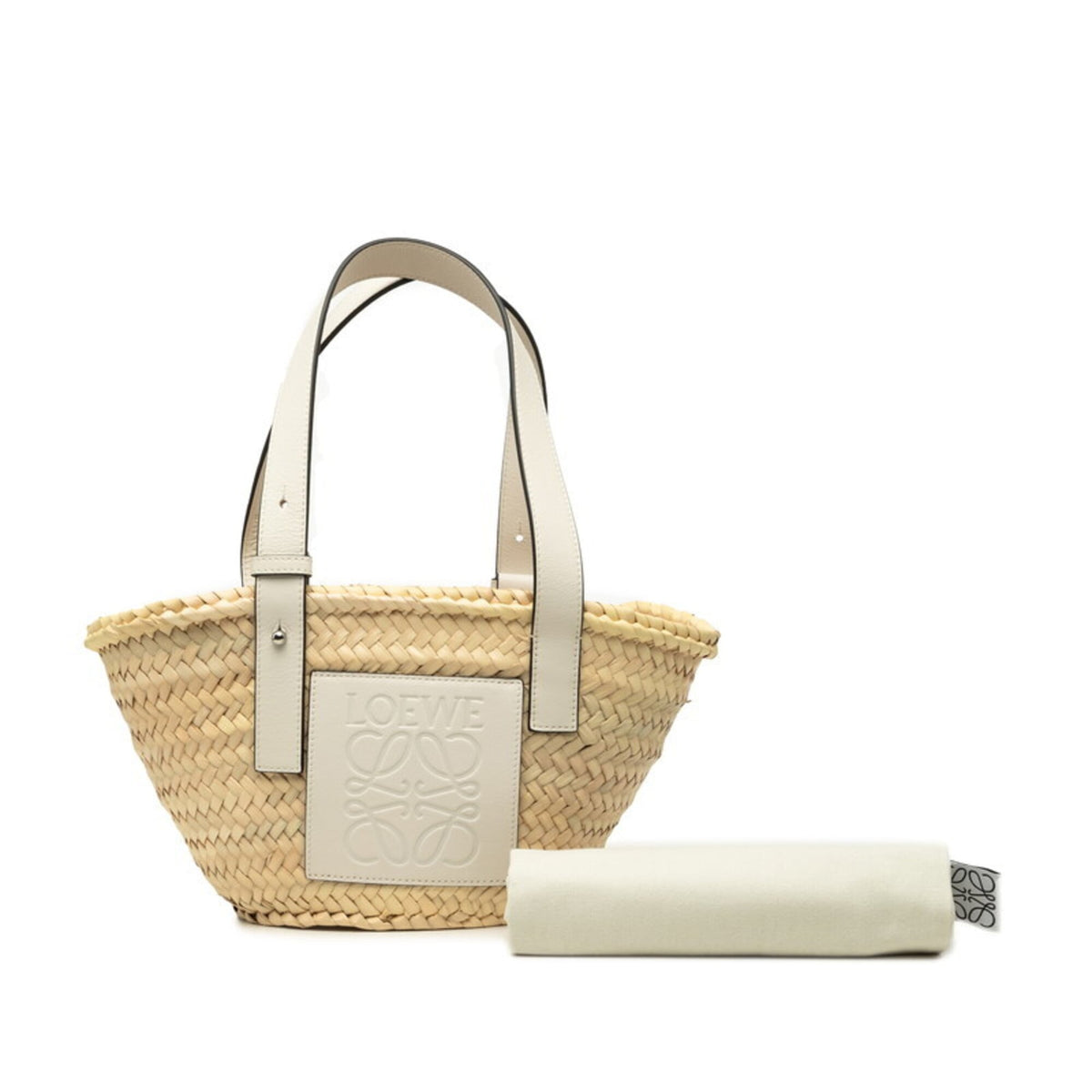 Loewe White Raffia Leather Basket Handbag (Pre-Owned)