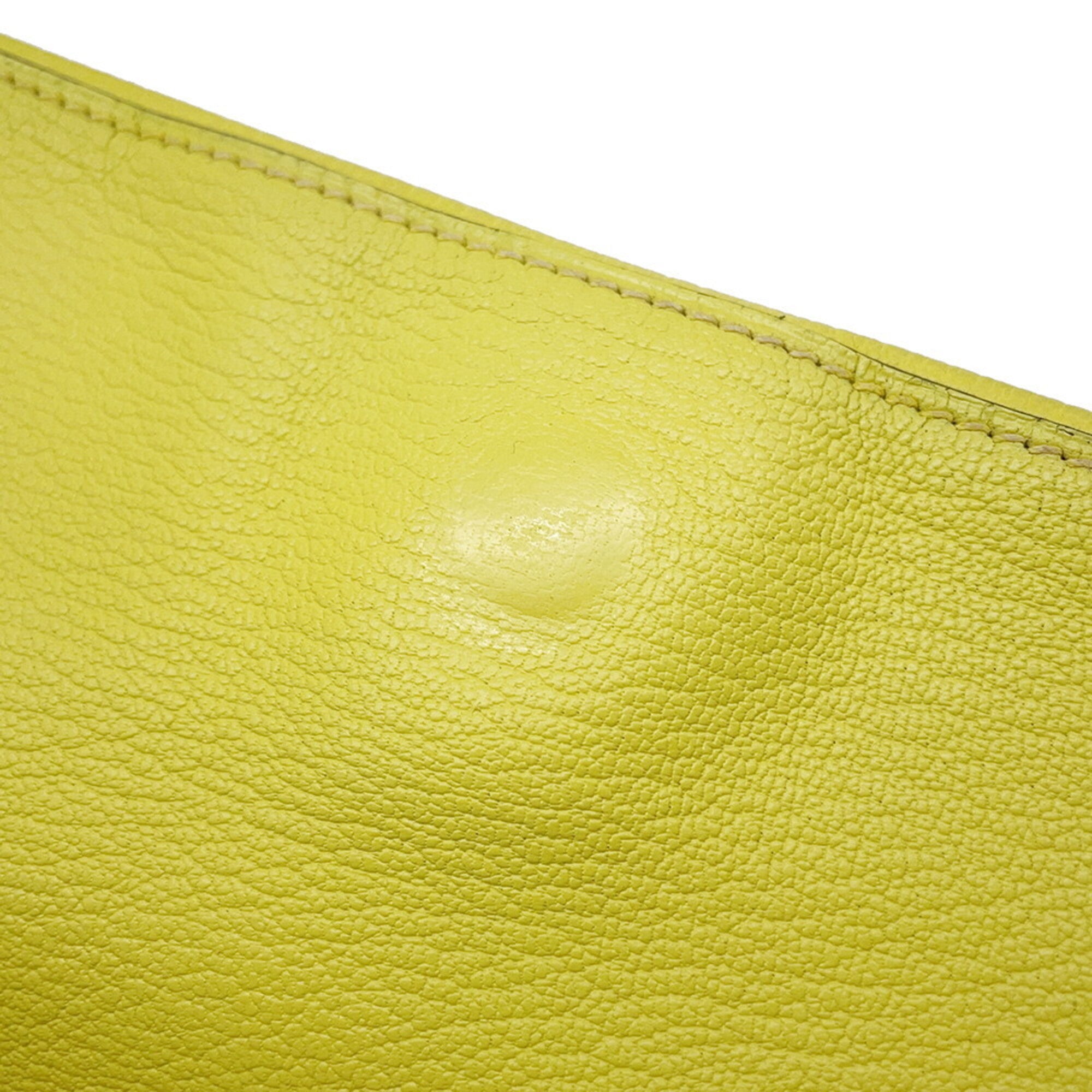 Hermes Lime Chevre Myzore Leather Clutch Bag Handbag (Pre-Owned)