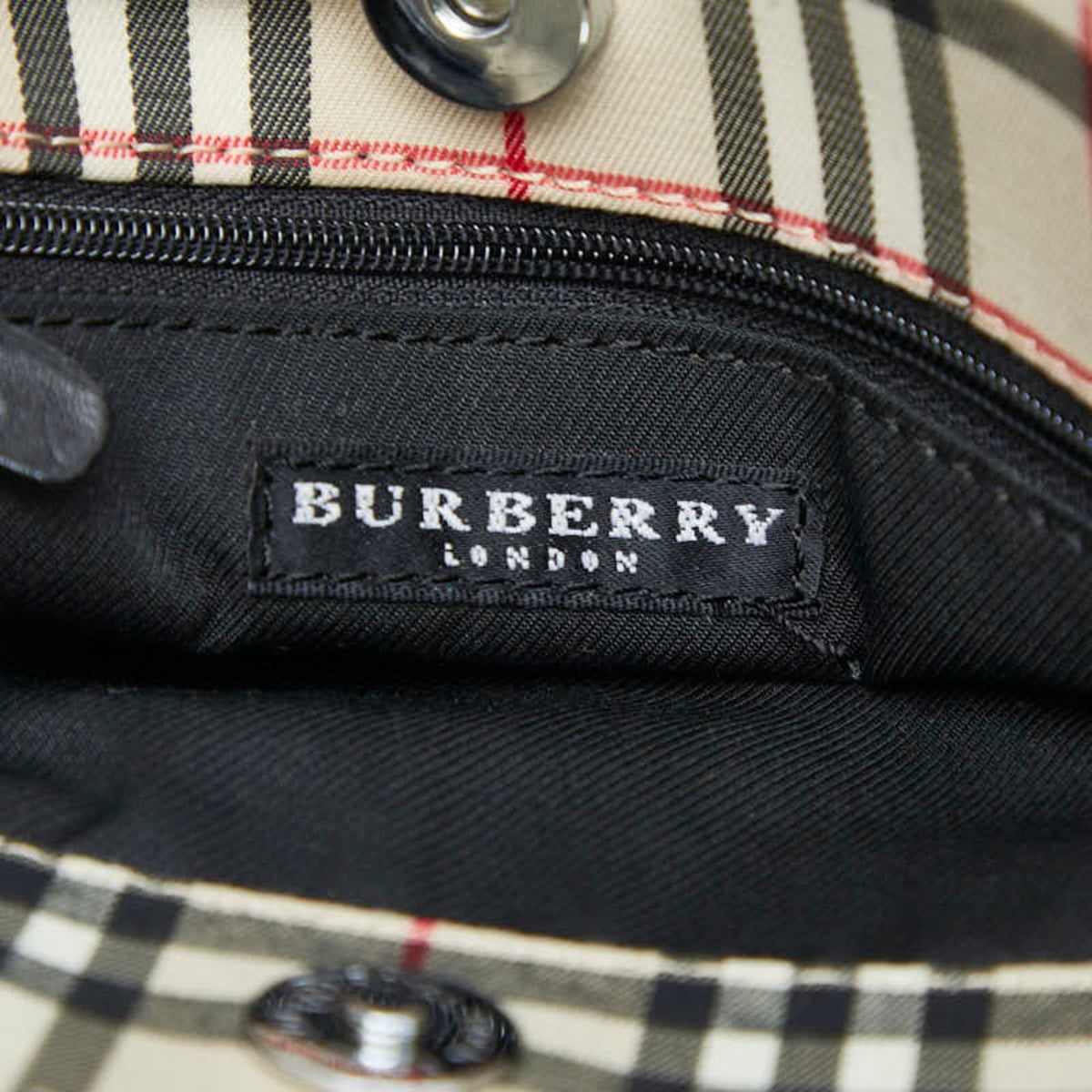 Burberry Beige Black Nylon Leather Tote Bag (Pre-Owned)