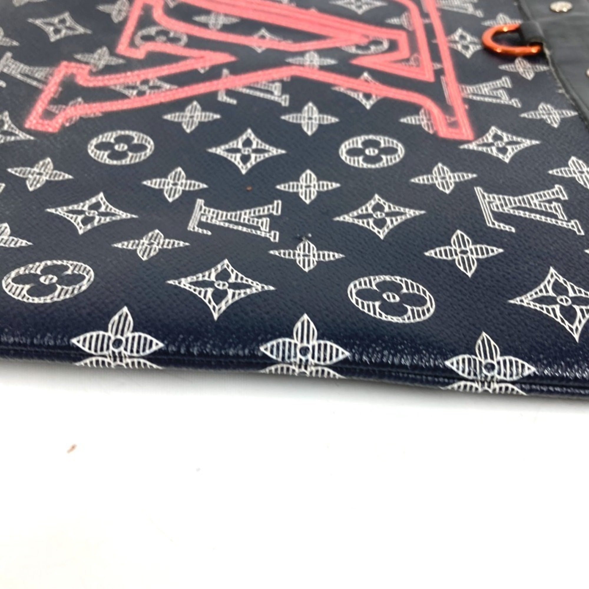 Louis Vuitton Navy Red Color Monogram Clutch Bag Handbag Pochette Pouch (Pre-Owned)