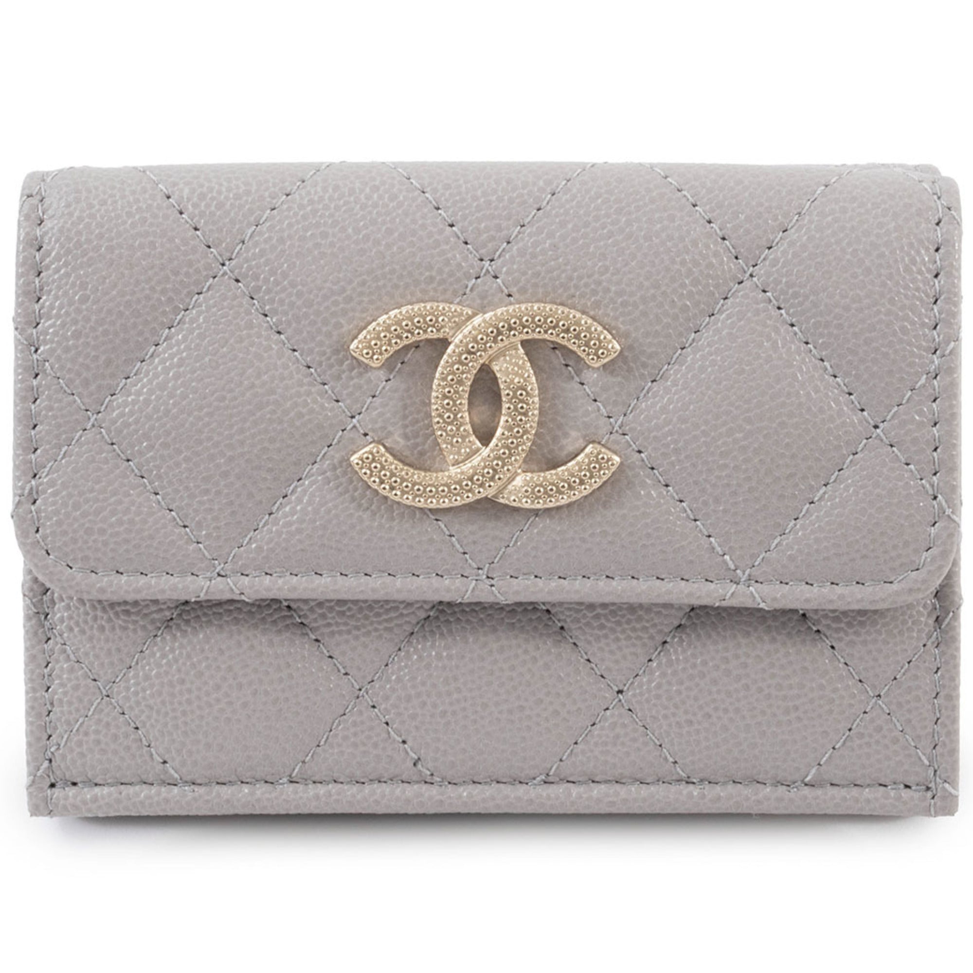 Chanel Grayish Leather Wallet (Tri-Fold) (Pre-Owned)