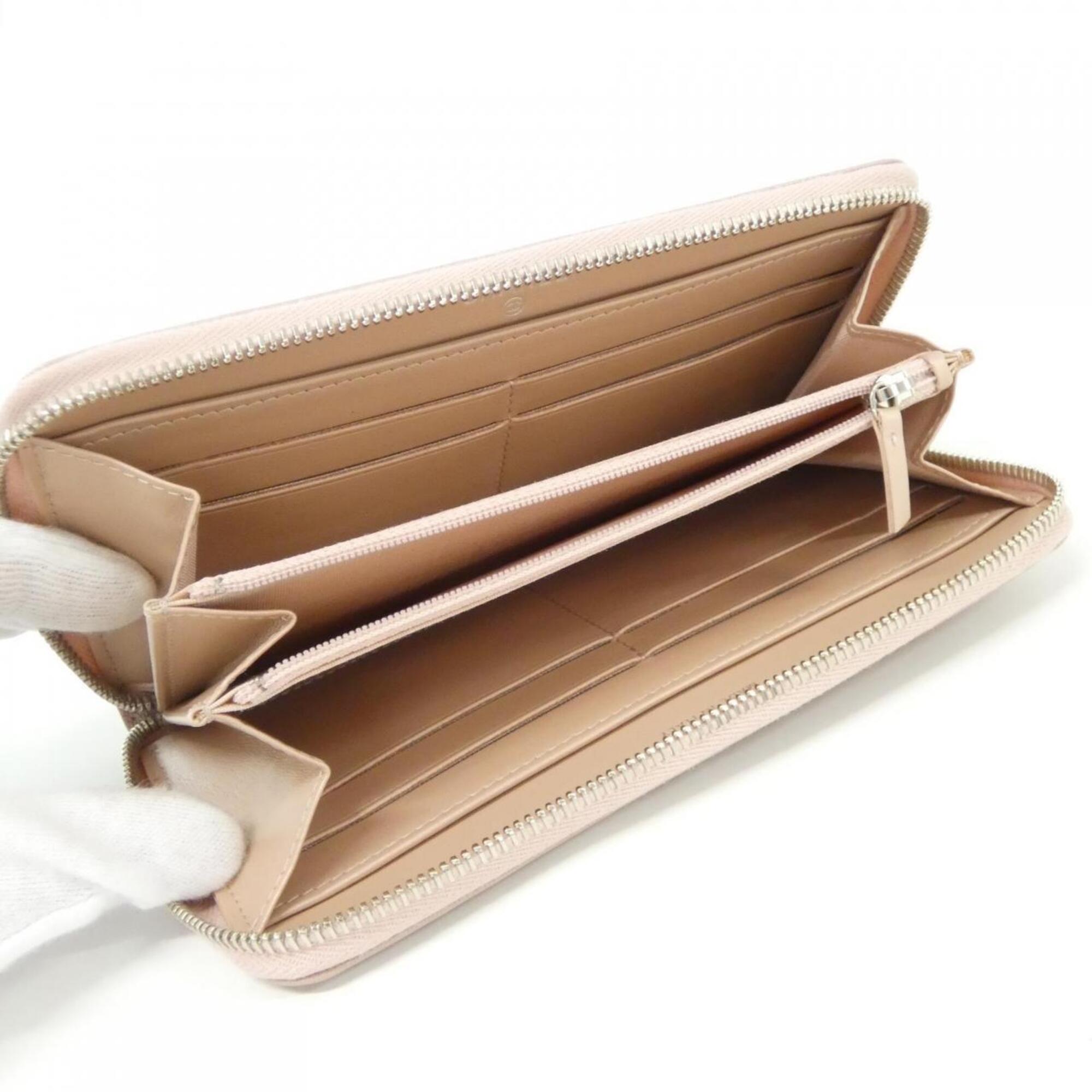 Chanel Light Pink Satin Leather Long Wallet (Bi-Fold) (Pre-Owned)