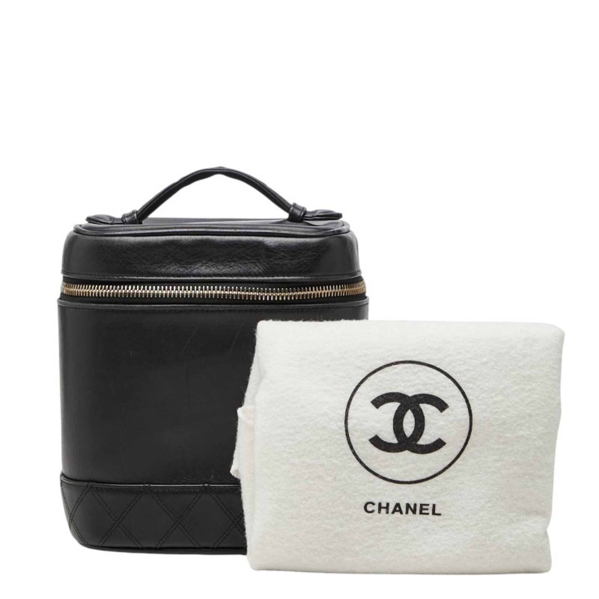 Chanel Black Leather Handbag Vanity Bag (Pre-Owned)