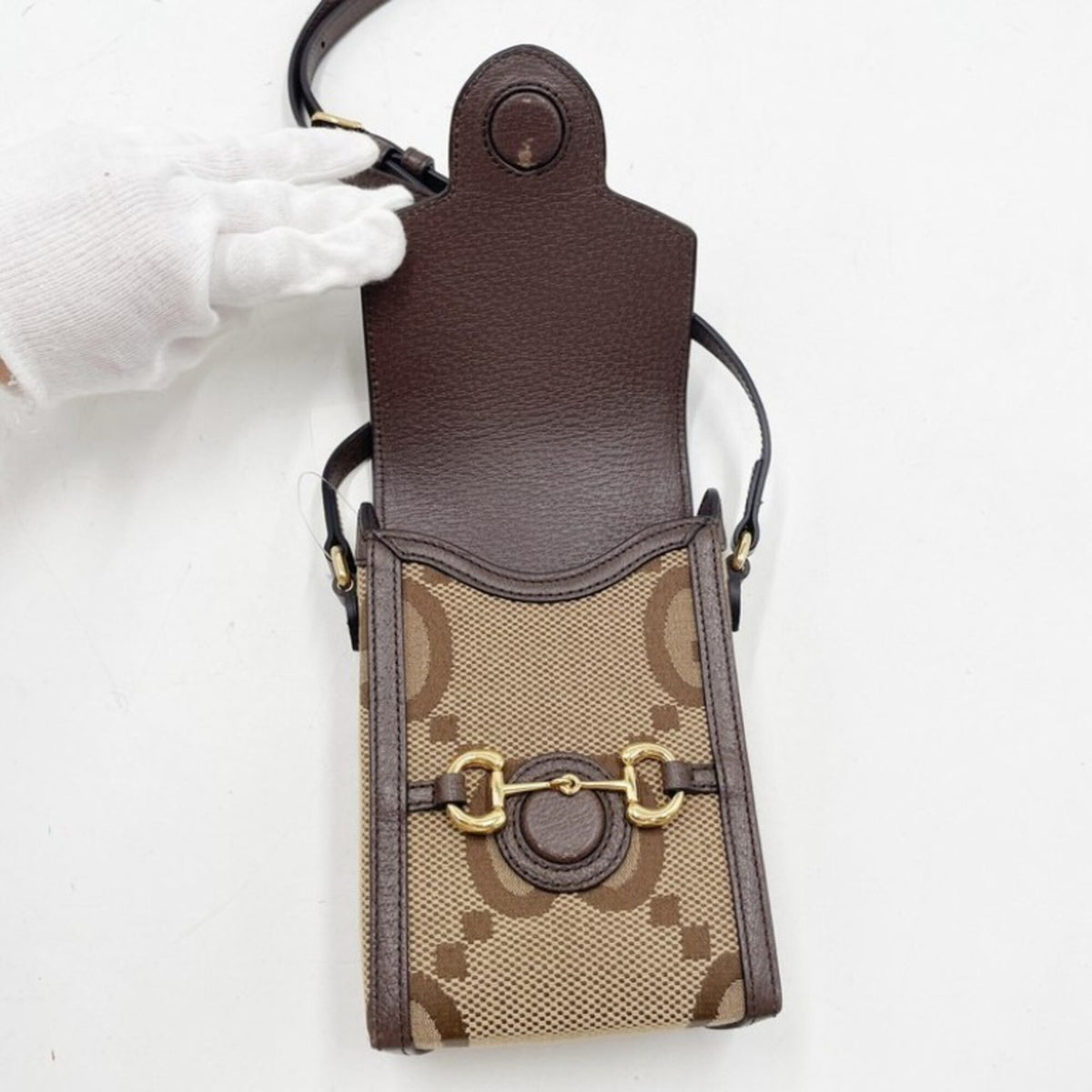 Gucci Beige Brown Canvas Shoulder Bag (Pre-Owned)
