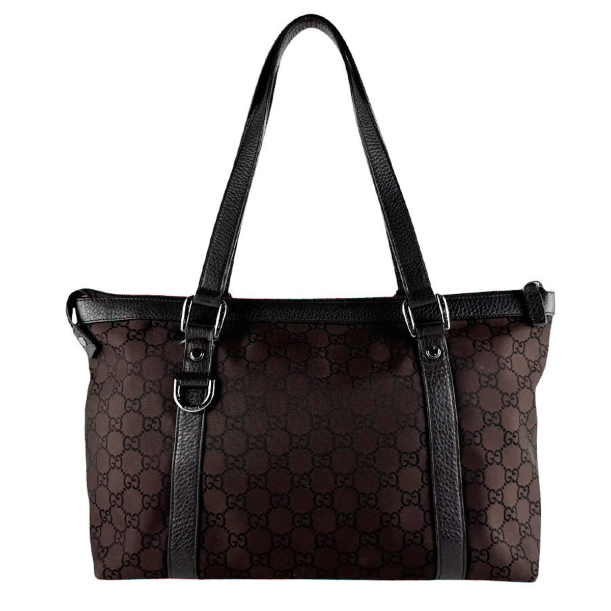 Gucci Brown Nylon Canvas Leather Handbag (Pre-Owned)