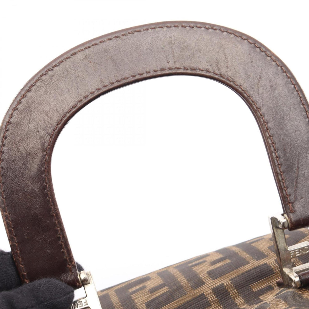 Fendi Beige Black Brown Leather Nylon Canvas Handbag (Pre-Owned)