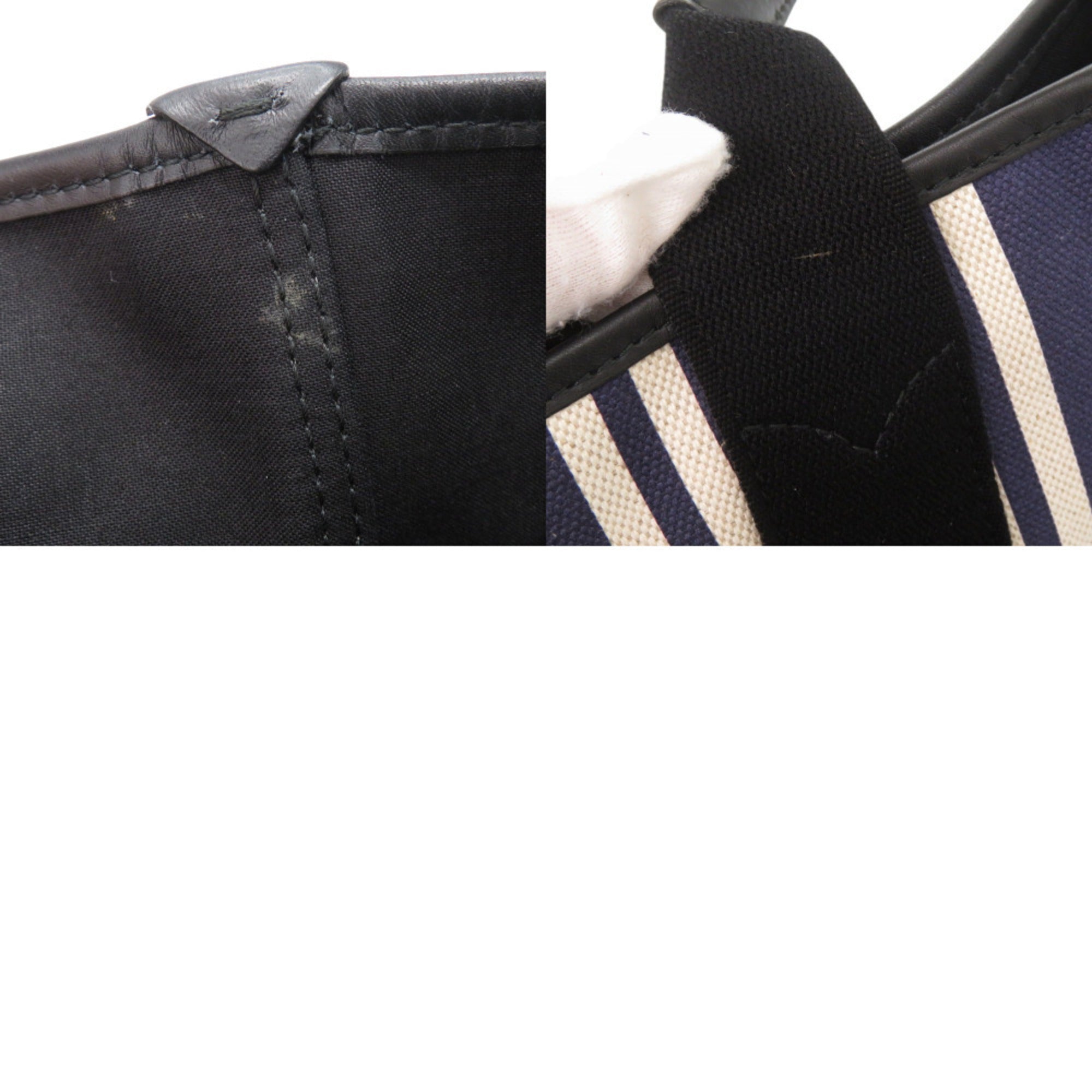 Balenciaga Black Navy White Canvas Leather Handbag Tote Bag (Pre-Owned)
