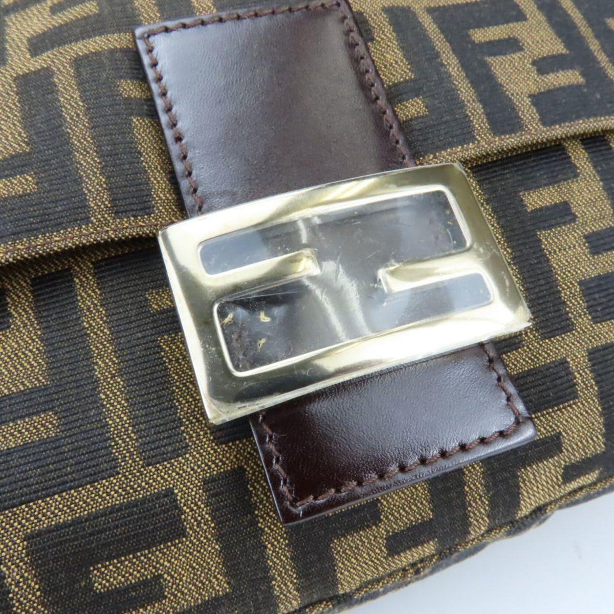 Fendi Zucca Black Brown Canvas Leather Shoulder Bag (Pre-Owned)