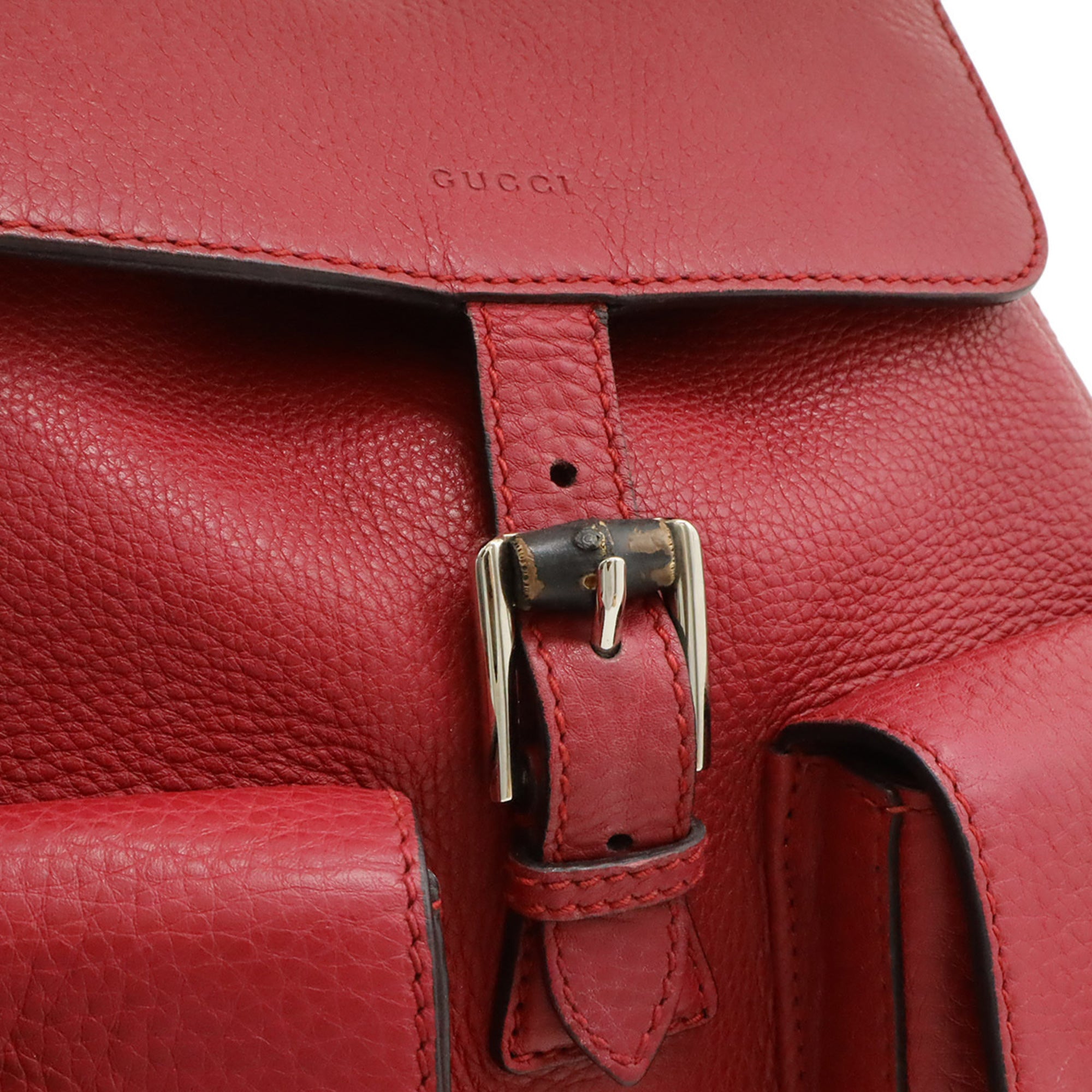 Gucci Red Color Bamboo Leather Backpack Shoulder Bag (Pre-Owned)