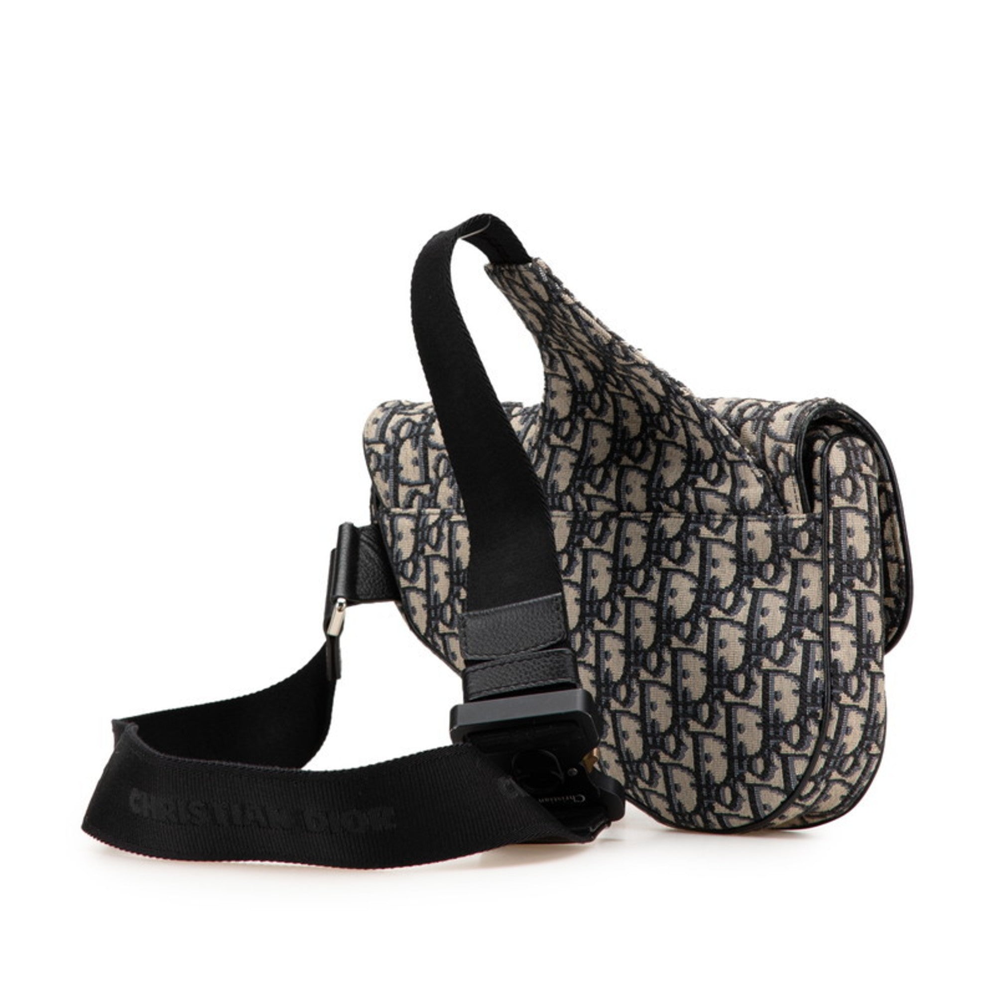 Christian Dior Beige Navy Canvas Leather Saddle Bag Shoulder Bag Sling Bag (Pre-Owned)