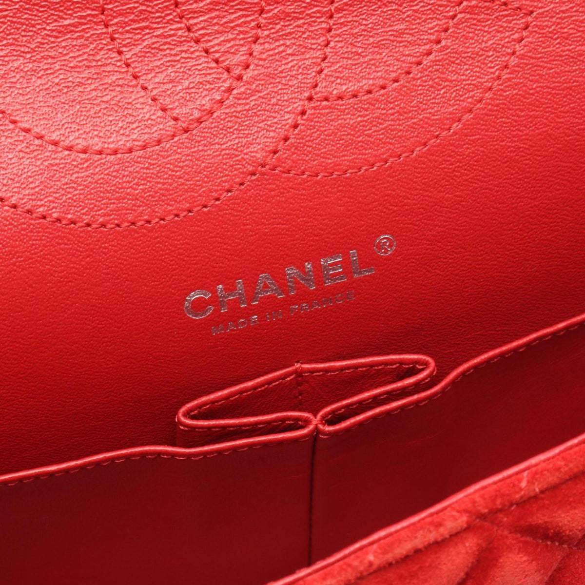 Chanel Red Color Silver Suede Leather Shoulder Bag (Pre-Owned)