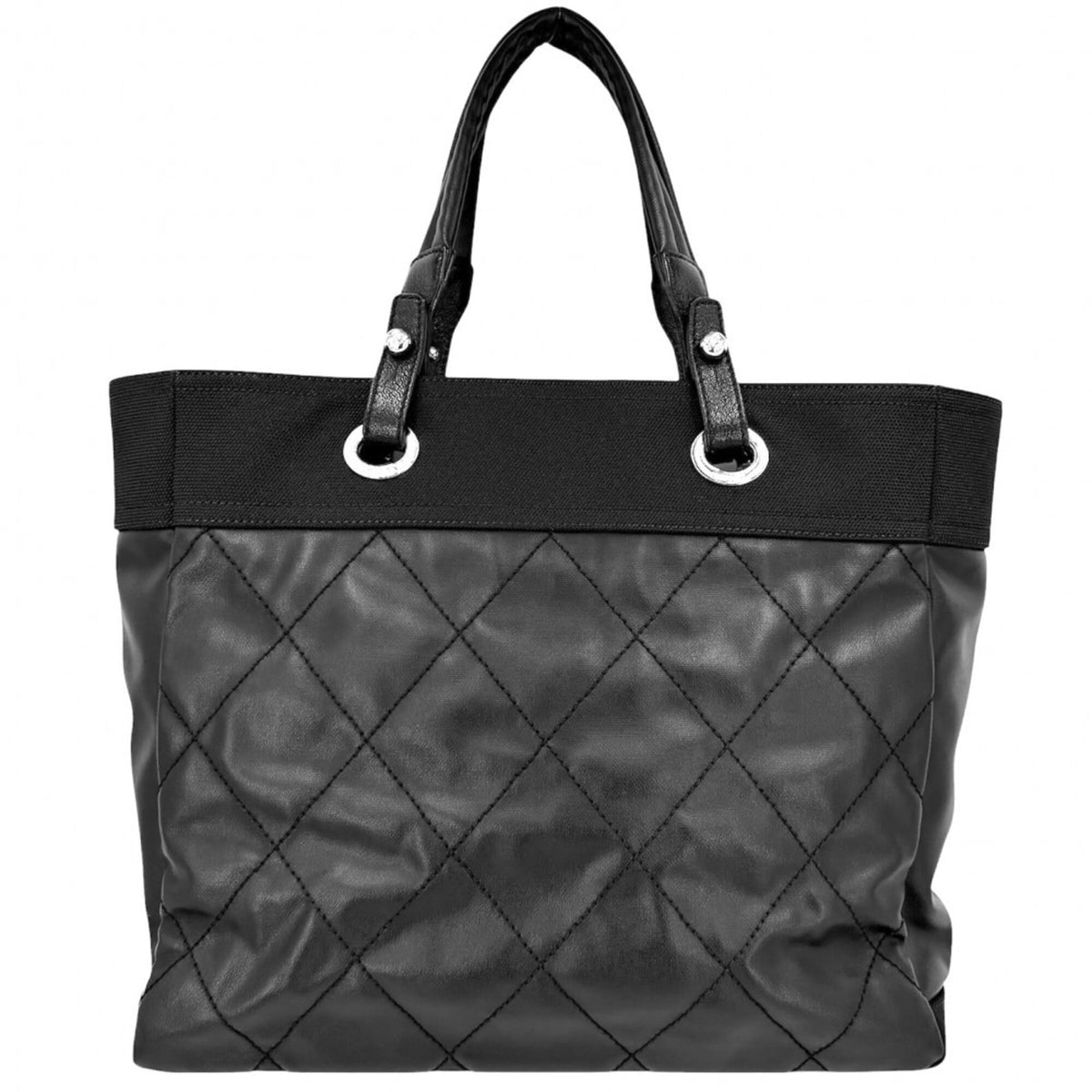 Chanel Black Coated Canvas Leather Handbag Tote Bag (Pre-Owned)