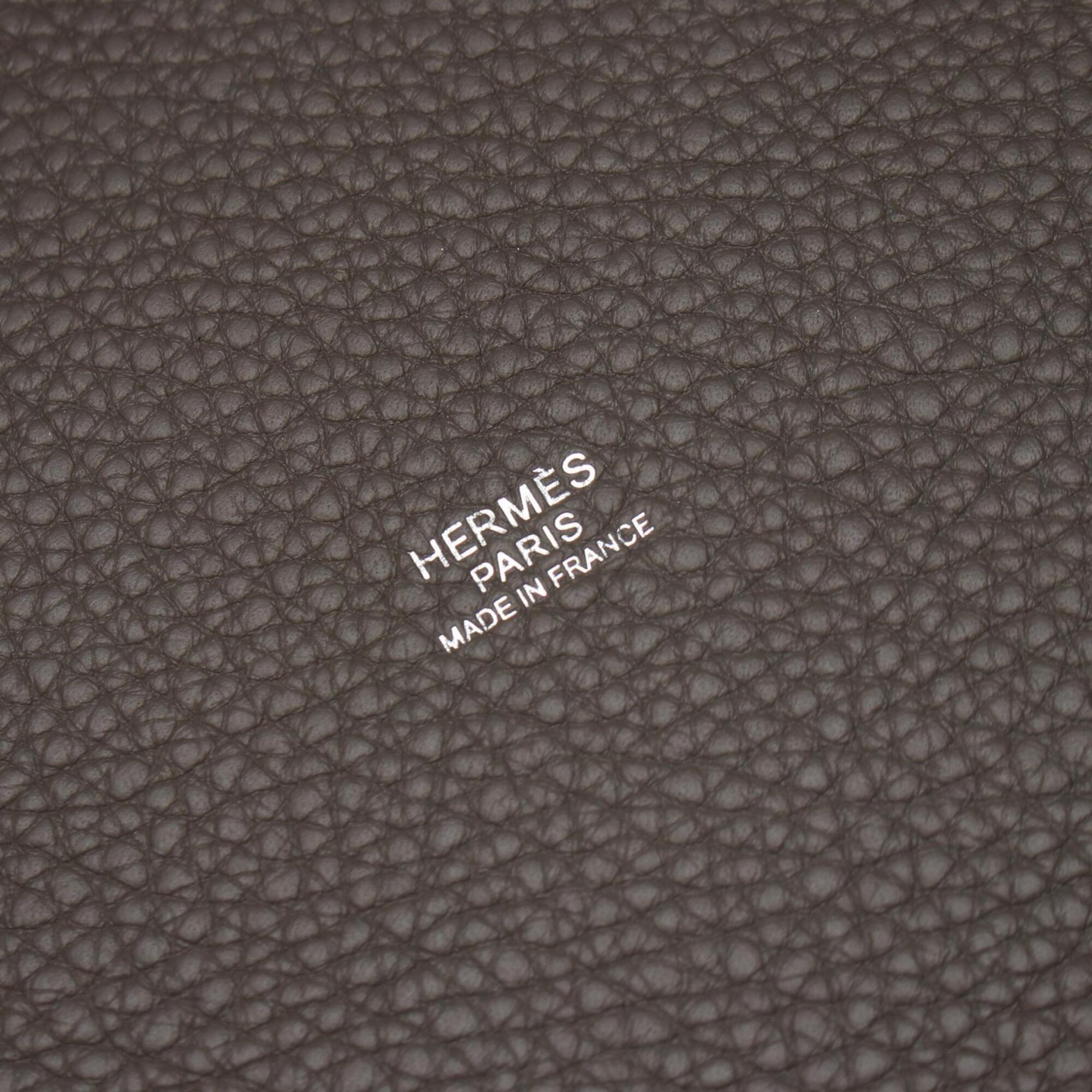 Hermes Etain Gray Leather Handbag (Pre-Owned)