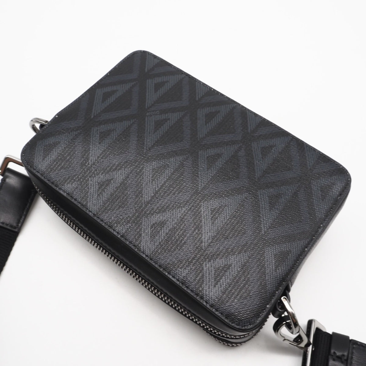 Christian Dior Black Gray Coated Canvas Leather Shoulder Bag (Pre-Owned)