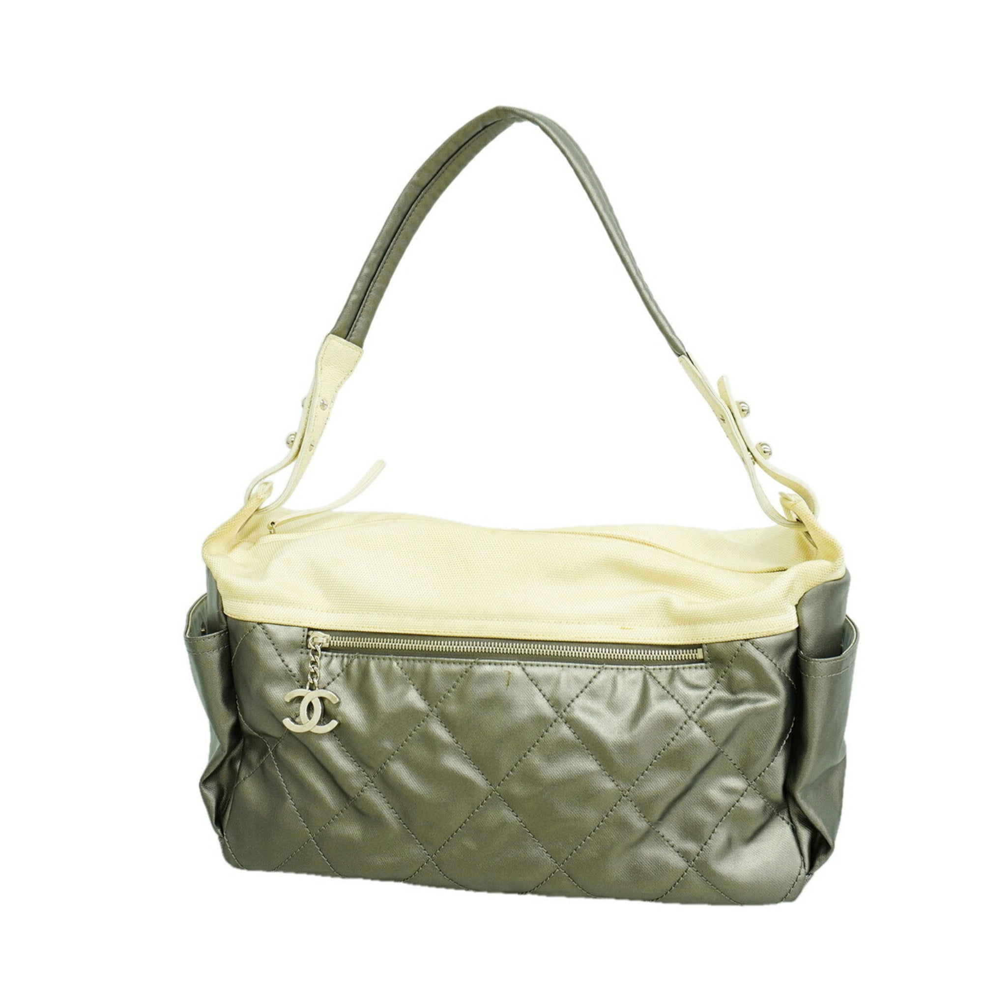 Chanel Gray Coated Canvas Shoulder Bag (Pre-Owned)