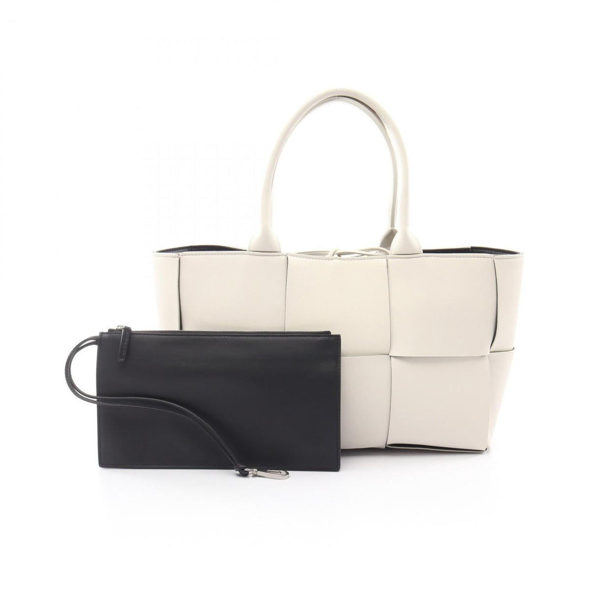 Bottega Veneta White Leather Handbag Pouch Tote Bag (Pre-Owned)