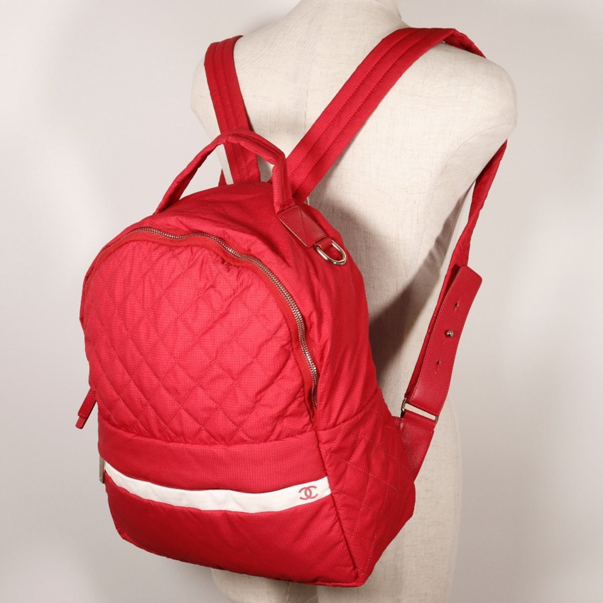 Chanel Red Color Nylon Backpack (Pre-Owned)