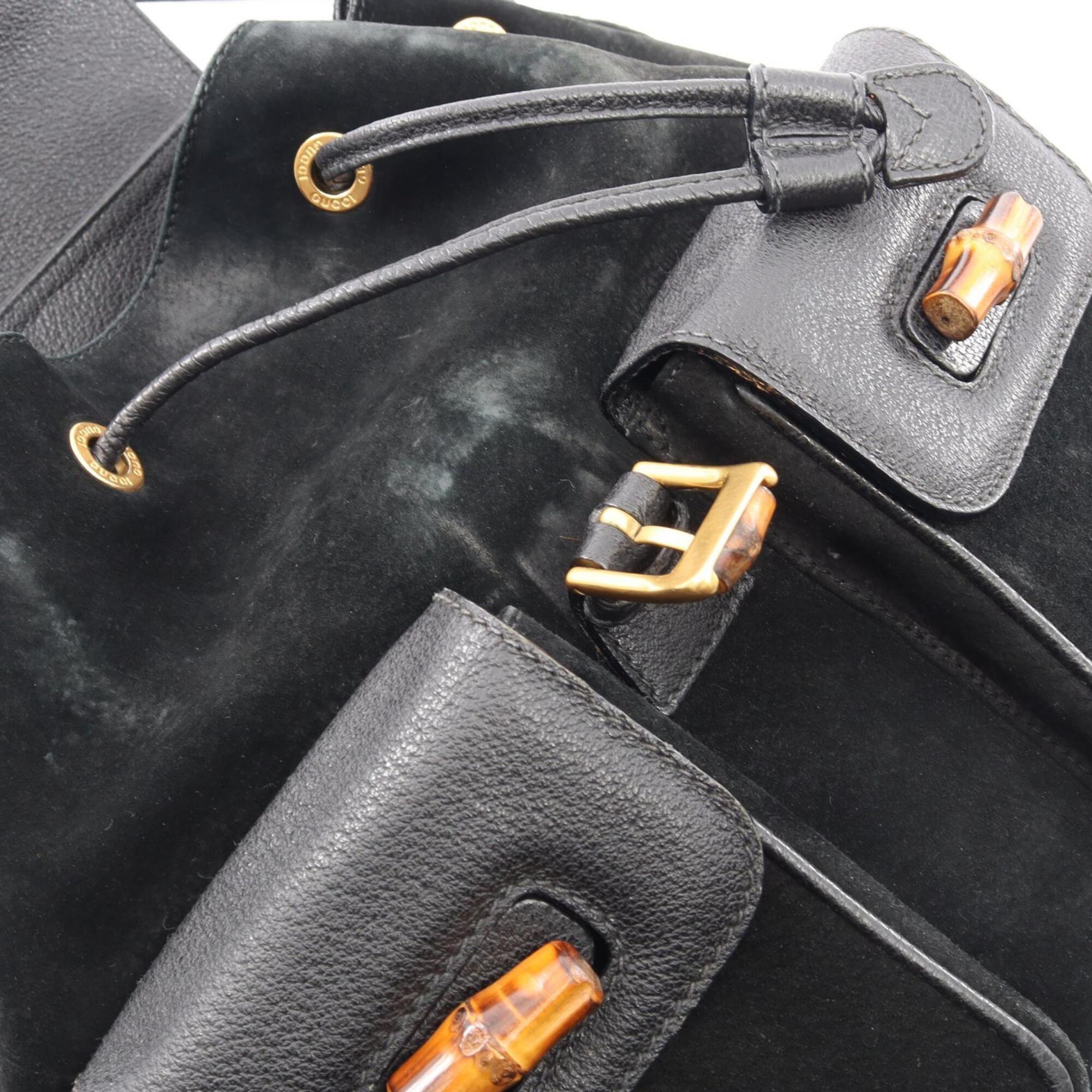 Gucci Black Suede Leather Backpack Handbag (Pre-Owned)