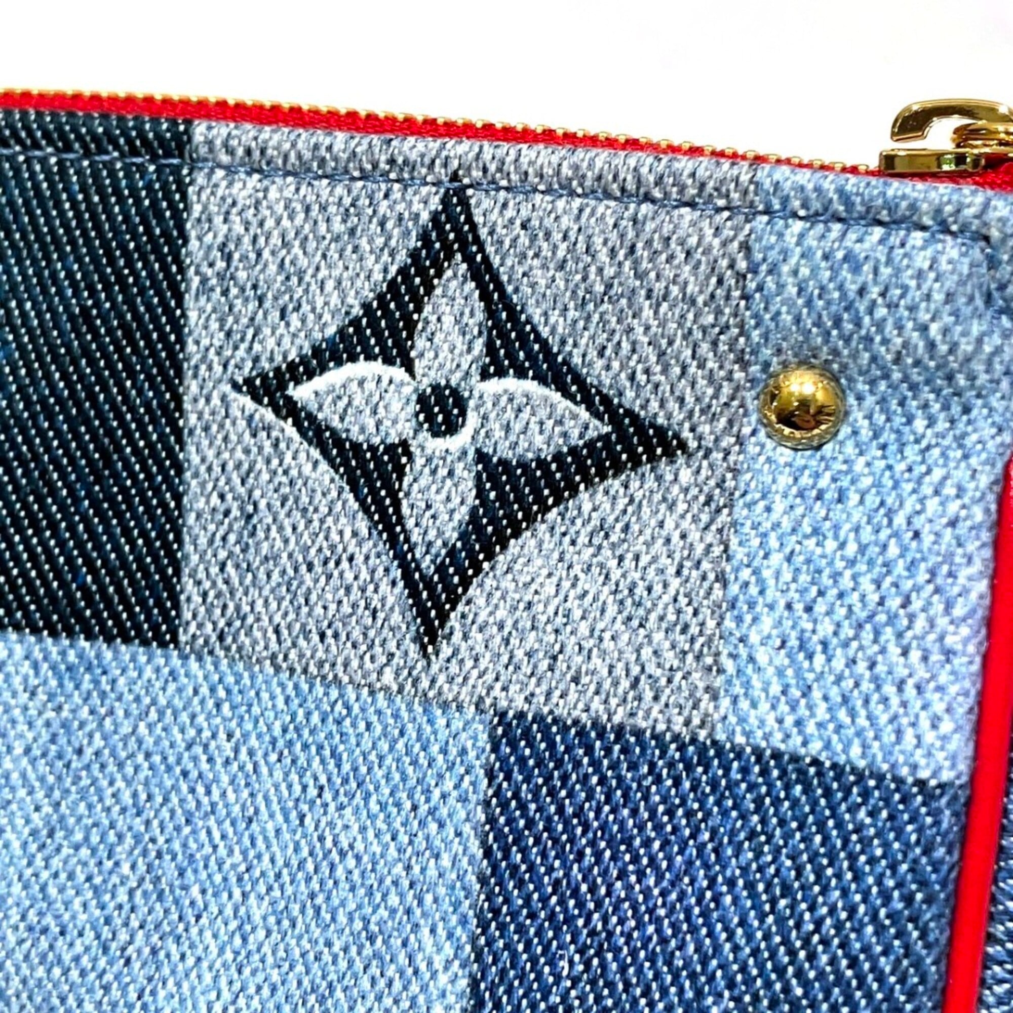 Louis Vuitton Monogram Denim Blue Red Color Monogram Denim Leather Pochette (Pre-Owned)