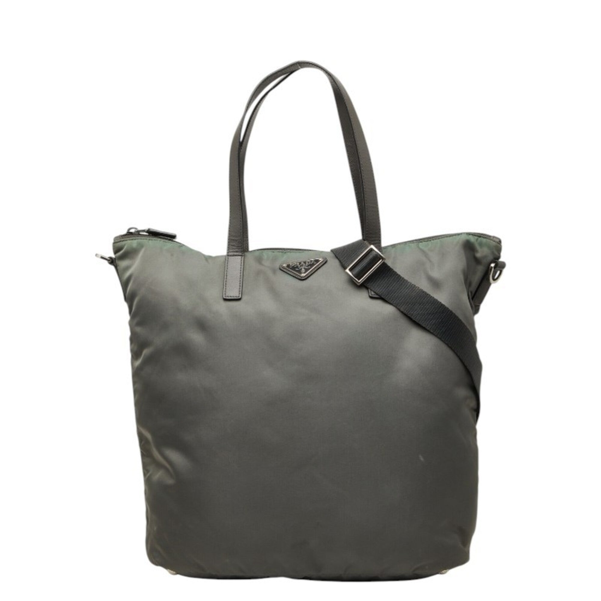 Prada Gray Nylon Leather Handbag Shoulder Bag (Pre-Owned)