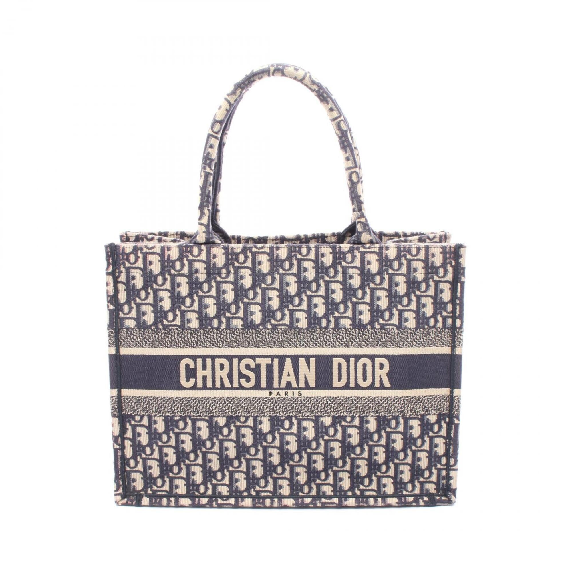 Christian Dior Beige Navy Canvas Handbag Tote Bag (Pre-Owned)