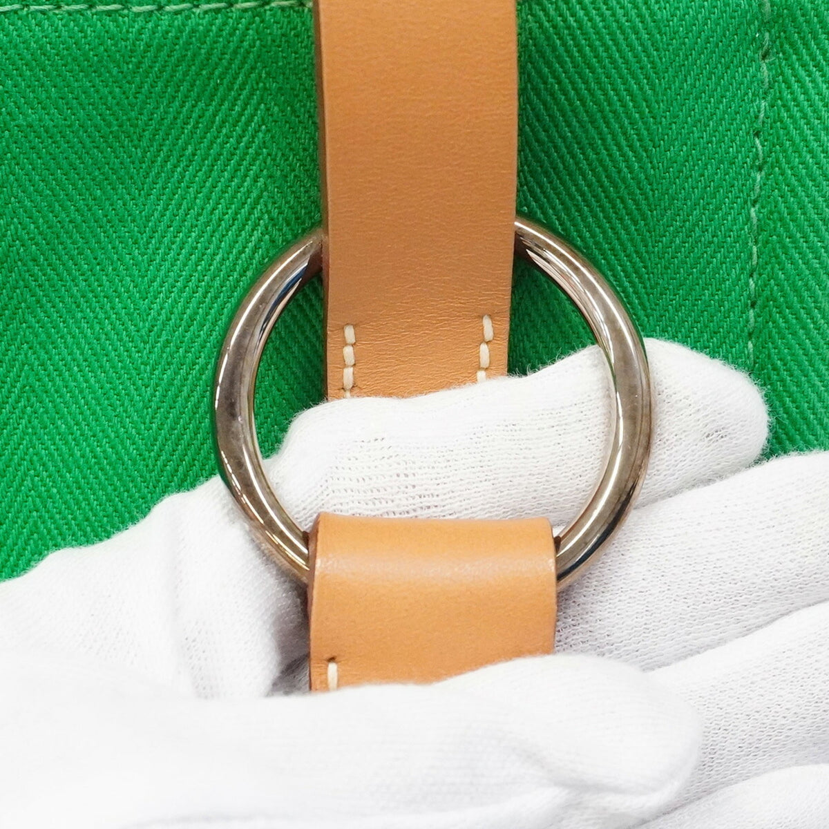 Hermes Green Toile Chevron Shoulder Bag (Pre-Owned)