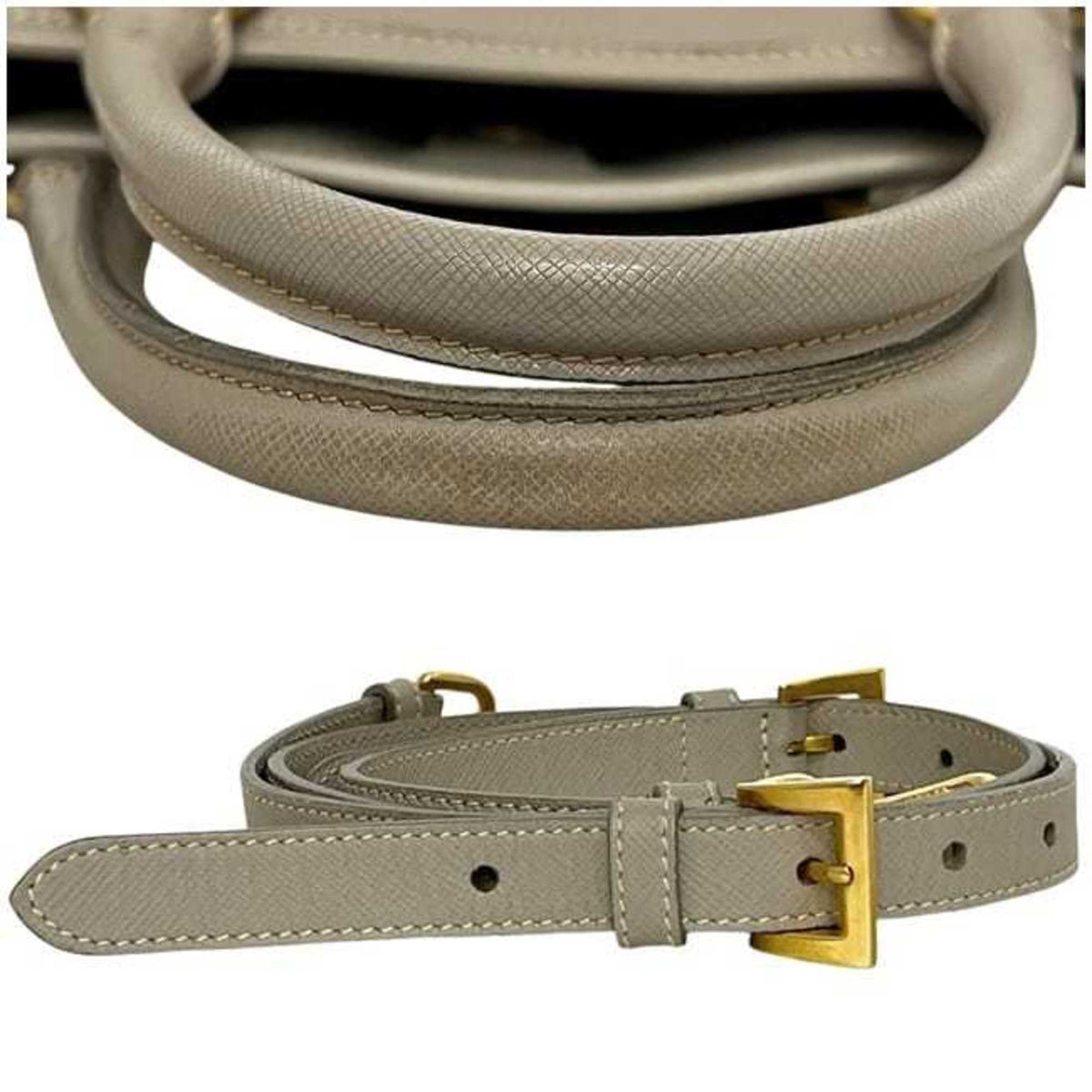 Prada Saffiano Beige Leather Handbag Shoulder Bag (Pre-Owned)