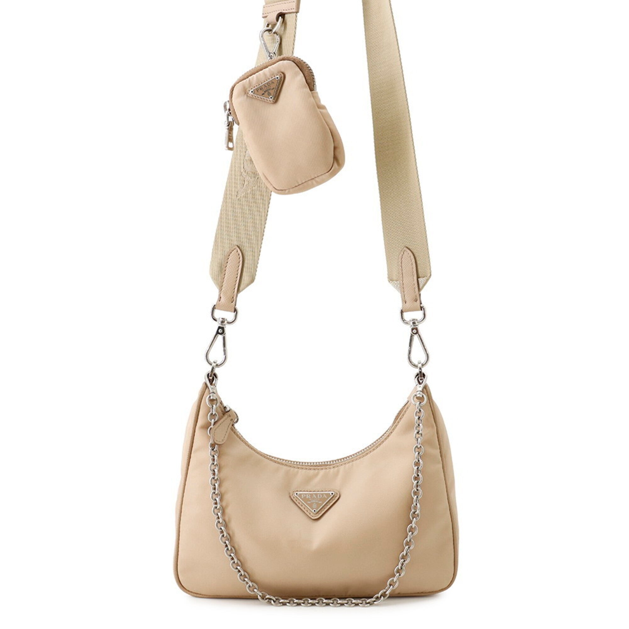 Prada Beige Nylon Handbag Shoulder Bag (Pre-Owned)