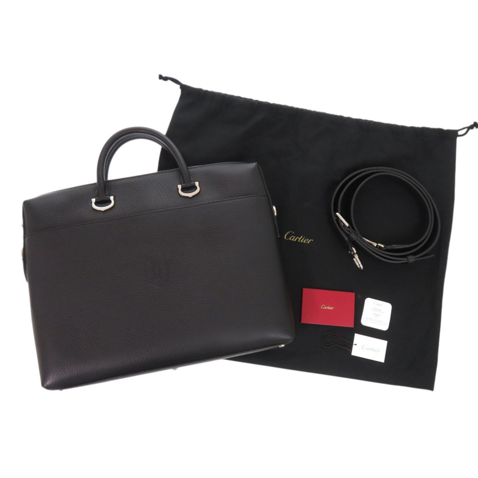 Cartier Black Leather Briefcase Handbag Shoulder Bag (Pre-Owned)
