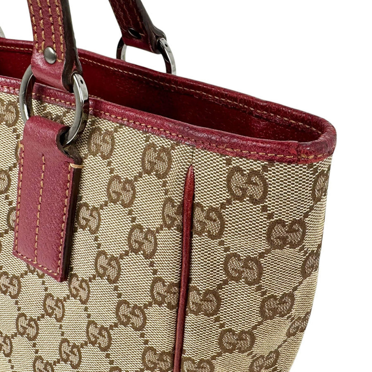 Gucci Brown Burgundy Gg Canvas Leather Tote Bag (Pre-Owned)