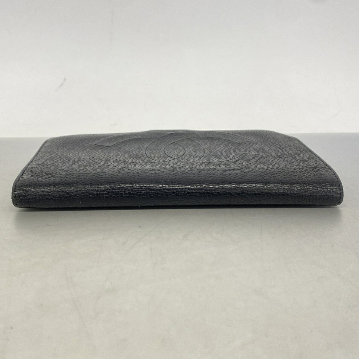 Chanel Black Grained Calfskin Long Wallet (Bi-Fold) (Pre-Owned)