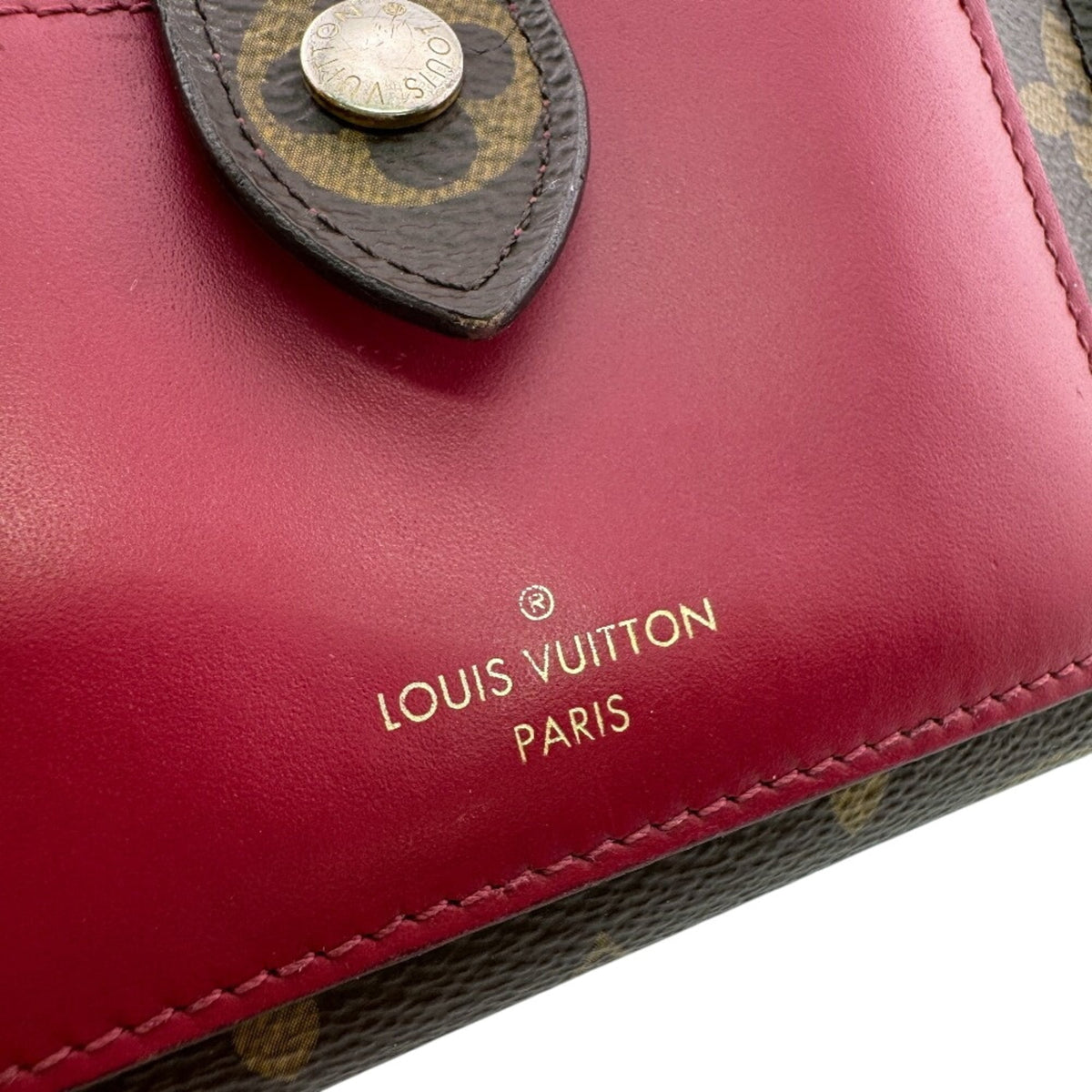 Louis Vuitton Monogram Brown Red Color Leather Wallet (Bi-Fold) (Pre-Owned)